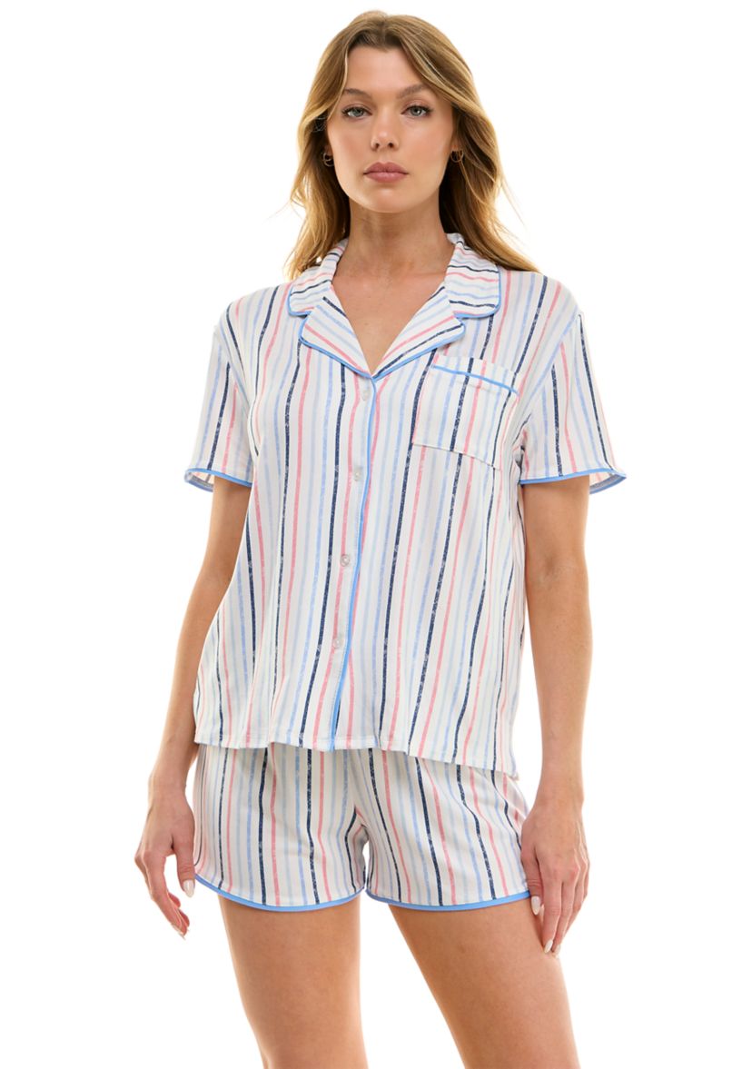 Womens Short Sleeve Notch Boxer Pajama Set