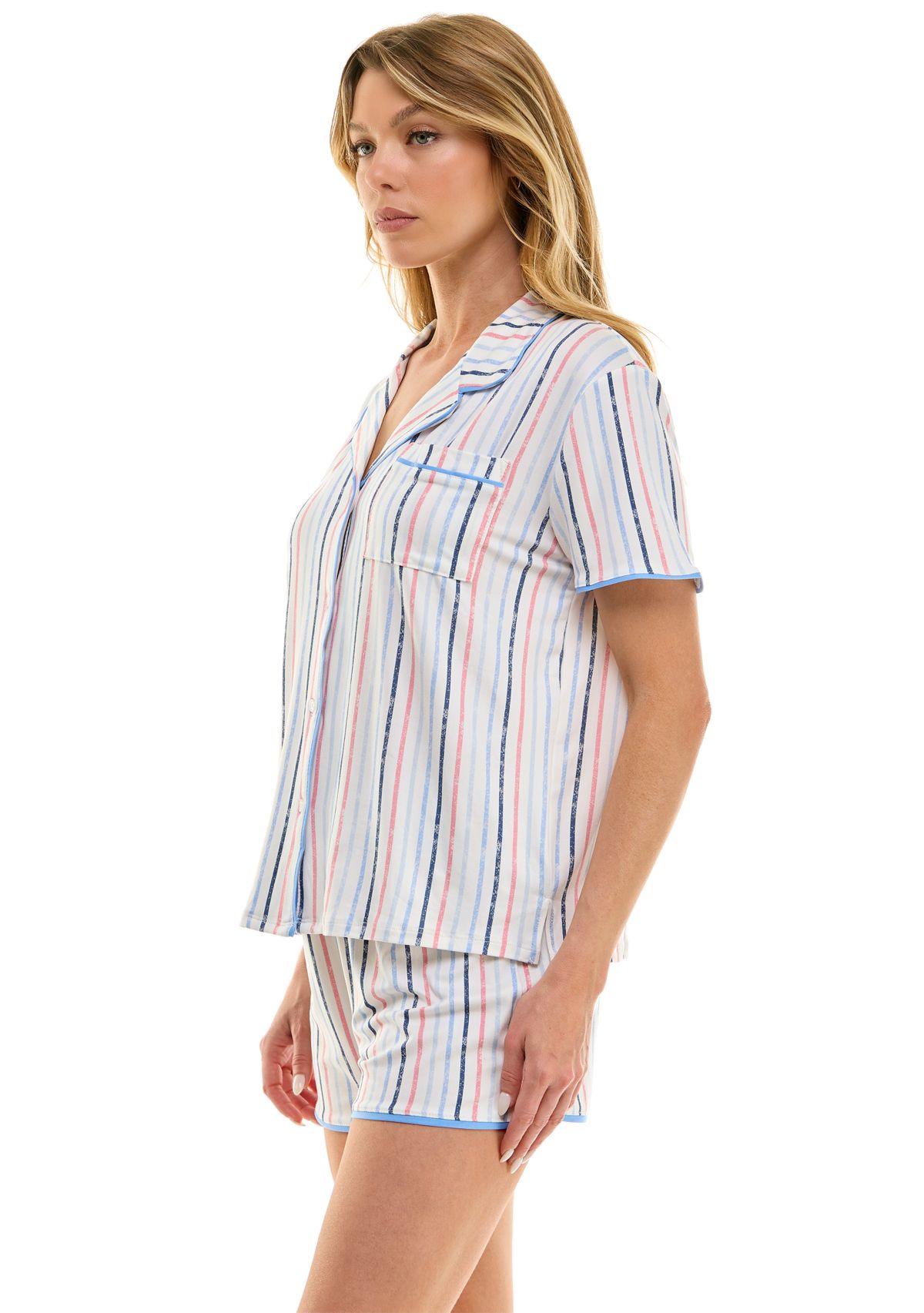 Womens Short Sleeve Notch Boxer Pajama Set