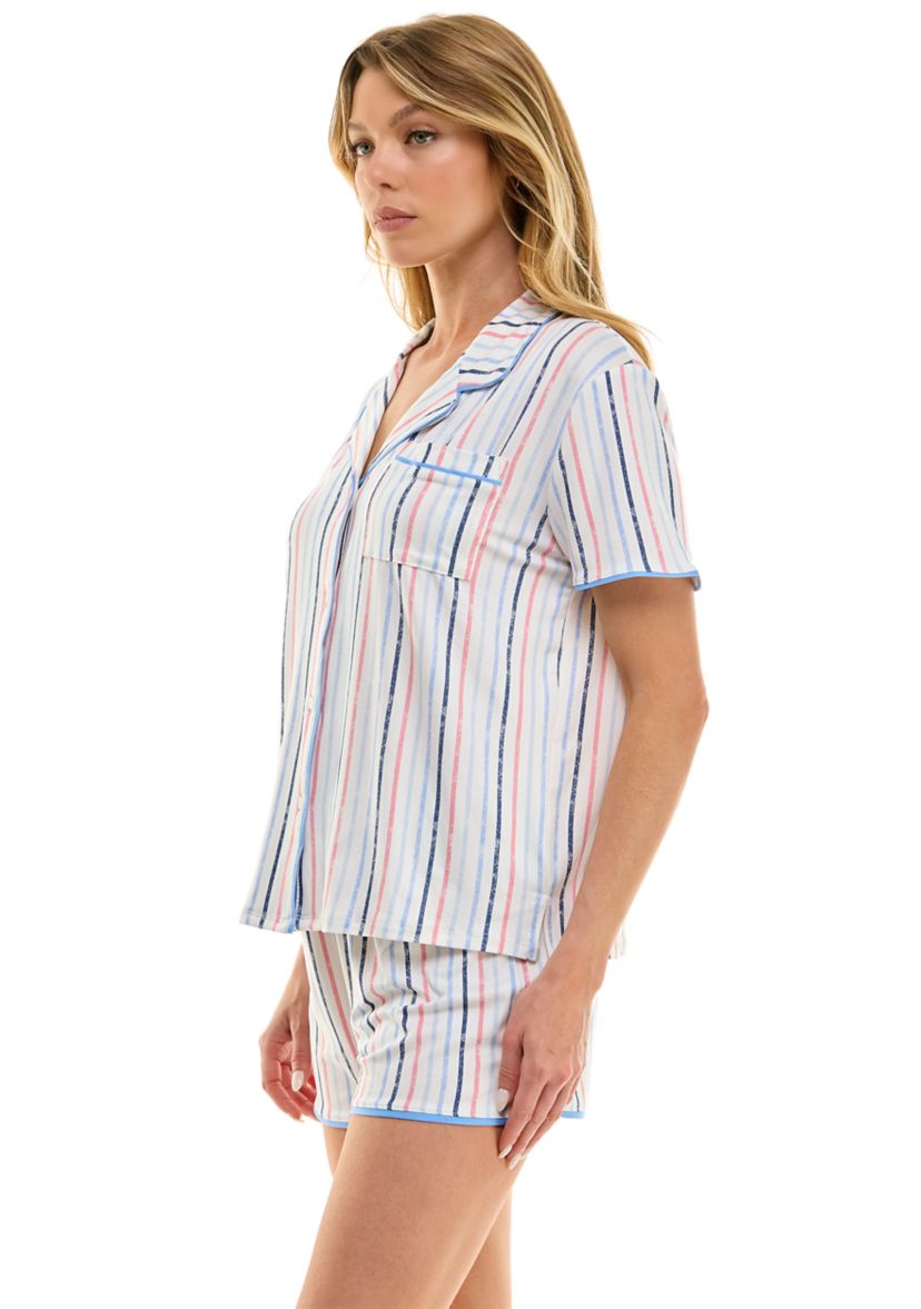 Womens Short Sleeve Notch Boxer Pajama Set