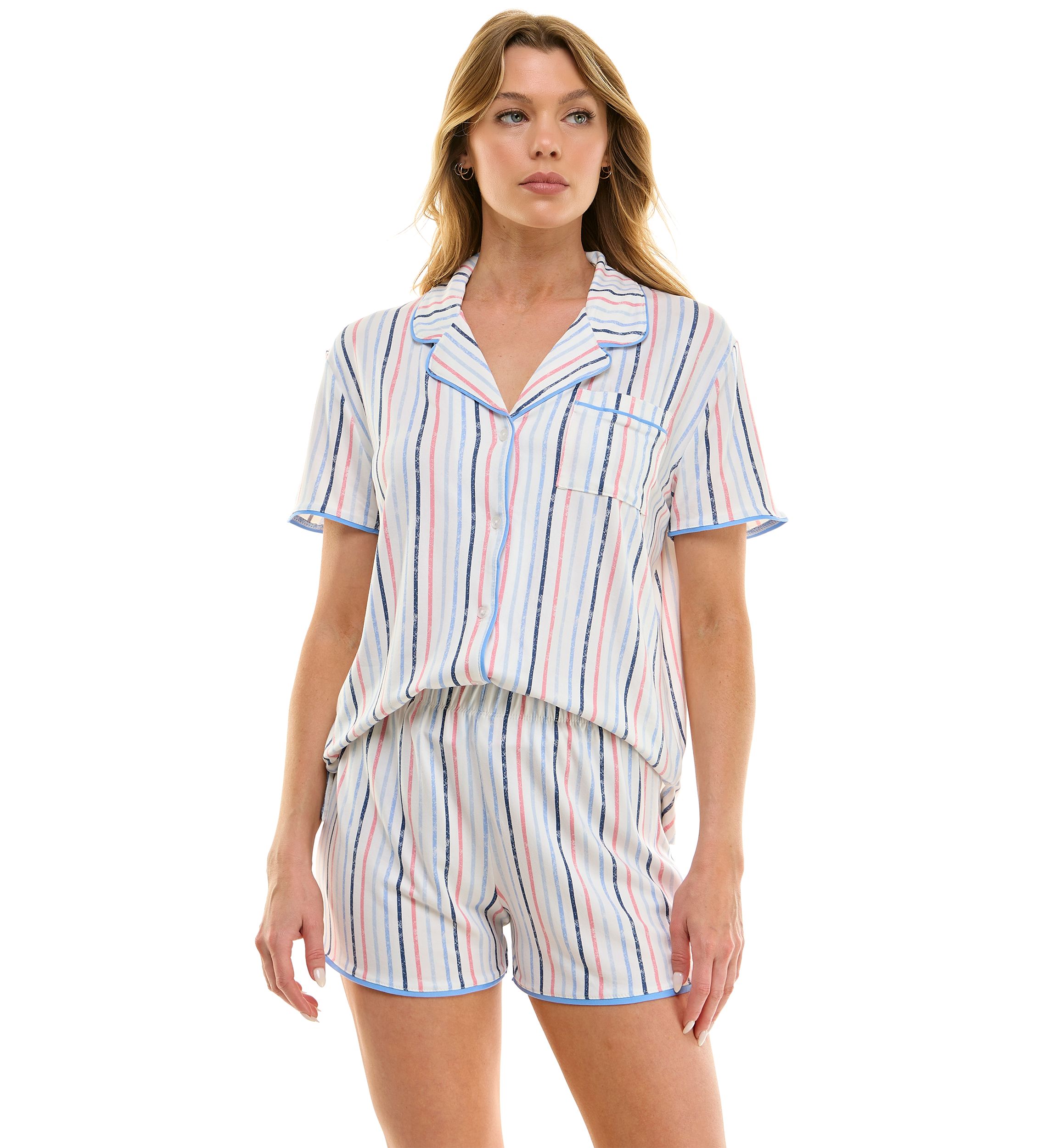 Womens Short Sleeve Notch Boxer Pajama Set