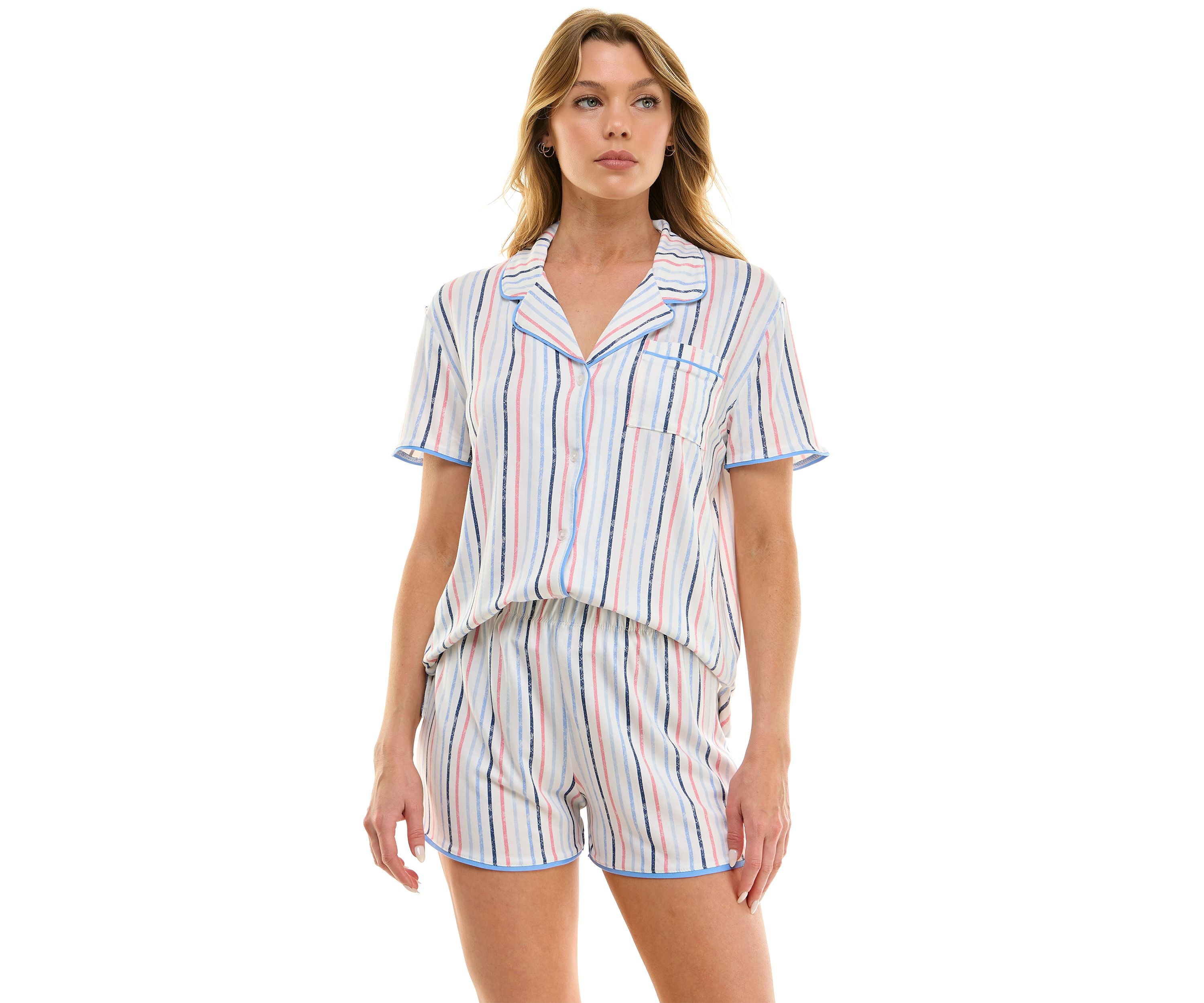 Womens Short Sleeve Notch Boxer Pajama Set