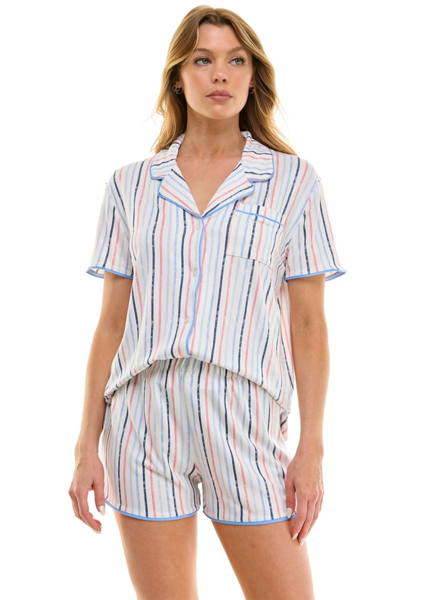 Womens Short Sleeve Notch Boxer Pajama Set