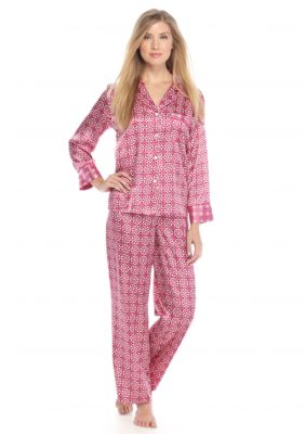 Jones New York Printed Check Satin Notch Pajama Set - Belk.com