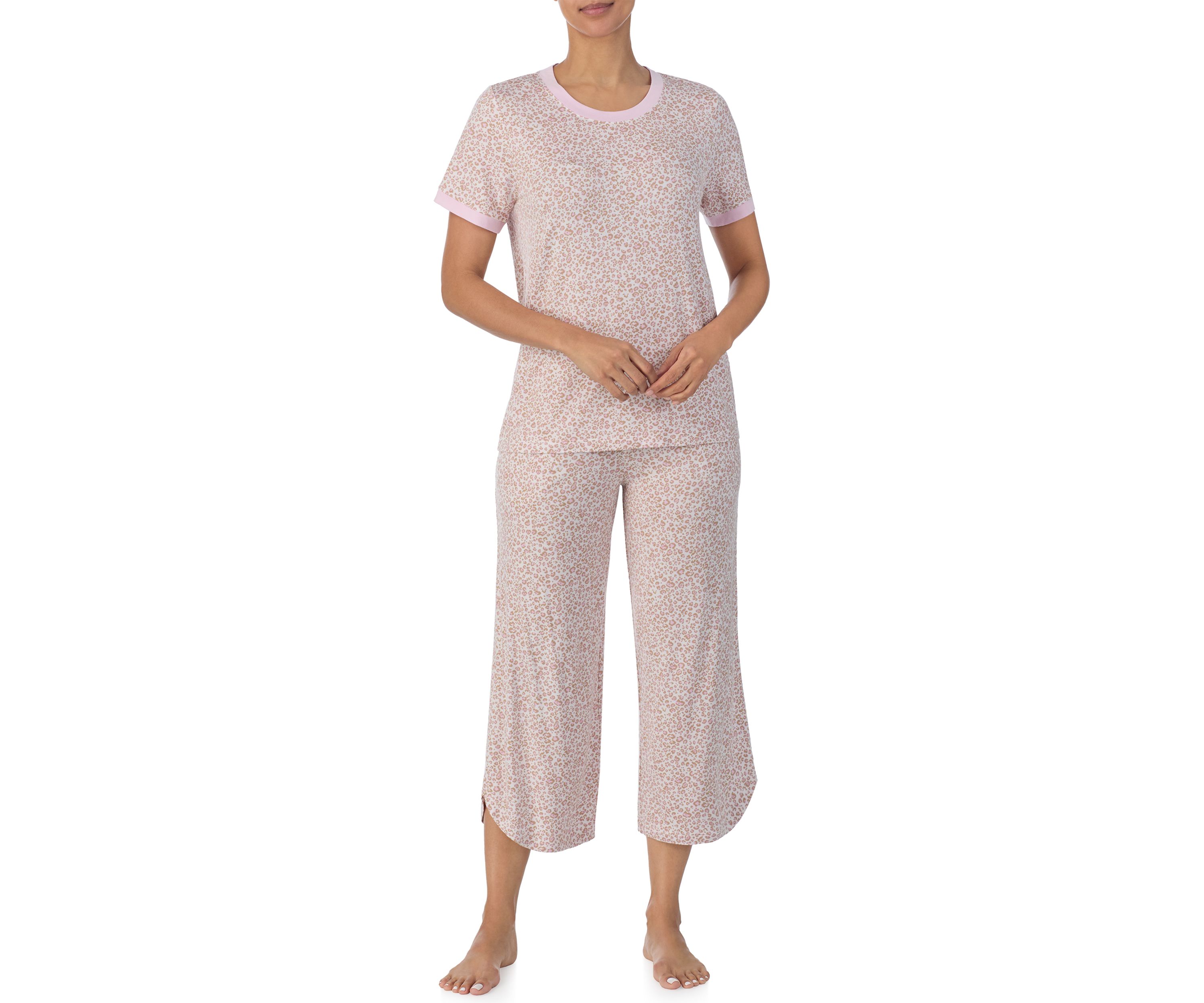 Printed T-Shirt and Cropped Wide Leg Pants Pajama Set