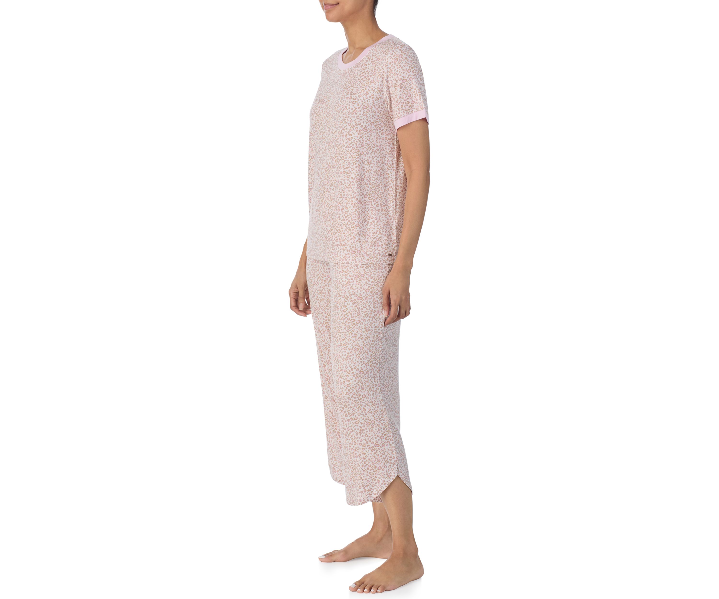 Printed T-Shirt and Cropped Wide Leg Pants Pajama Set