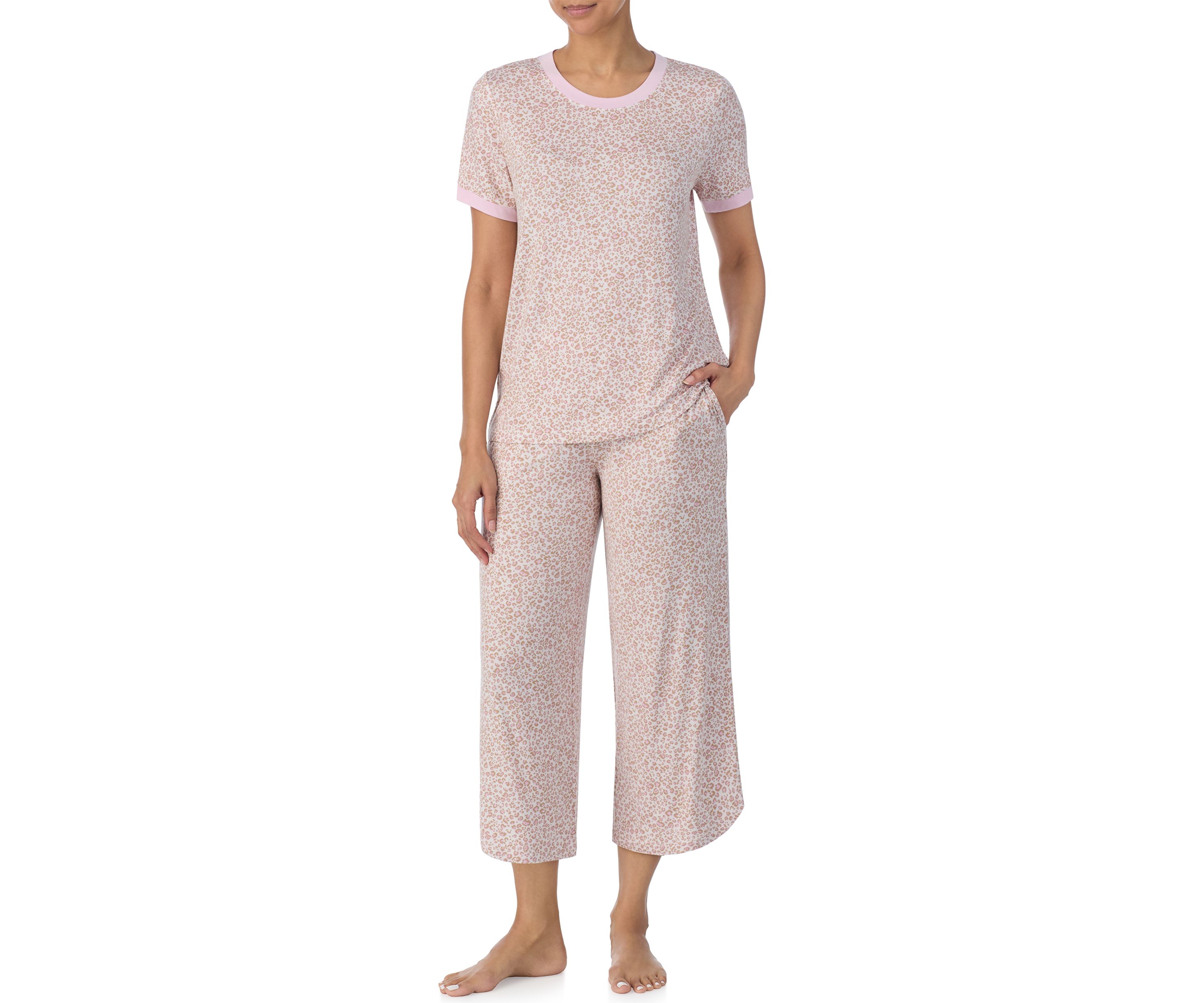 Printed T-Shirt and Cropped Wide Leg Pants Pajama Set