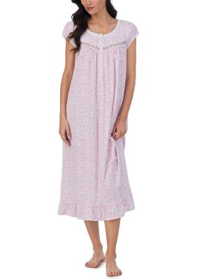 Cotton Jersey Cap Sleeve Long Printed Nightgown