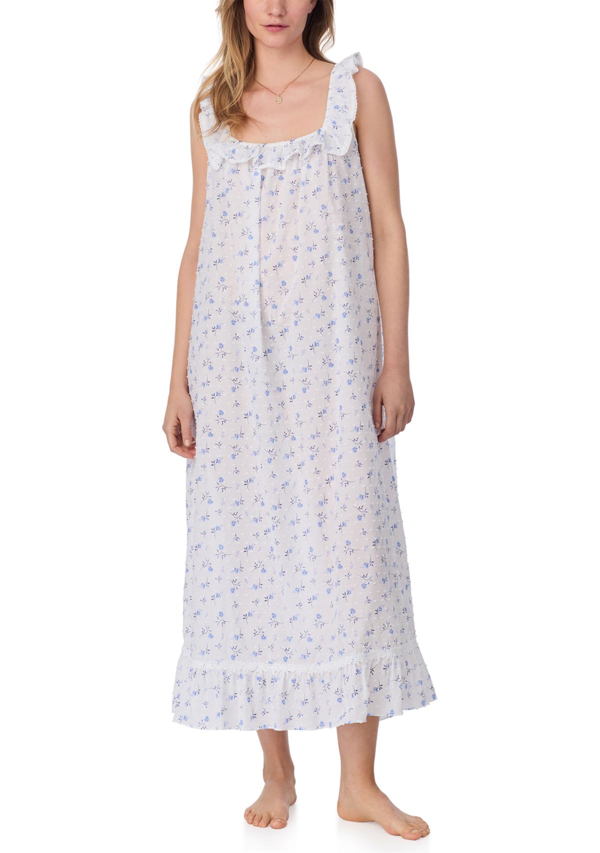 Ruffle Sleeveless Woven Long Nightgown