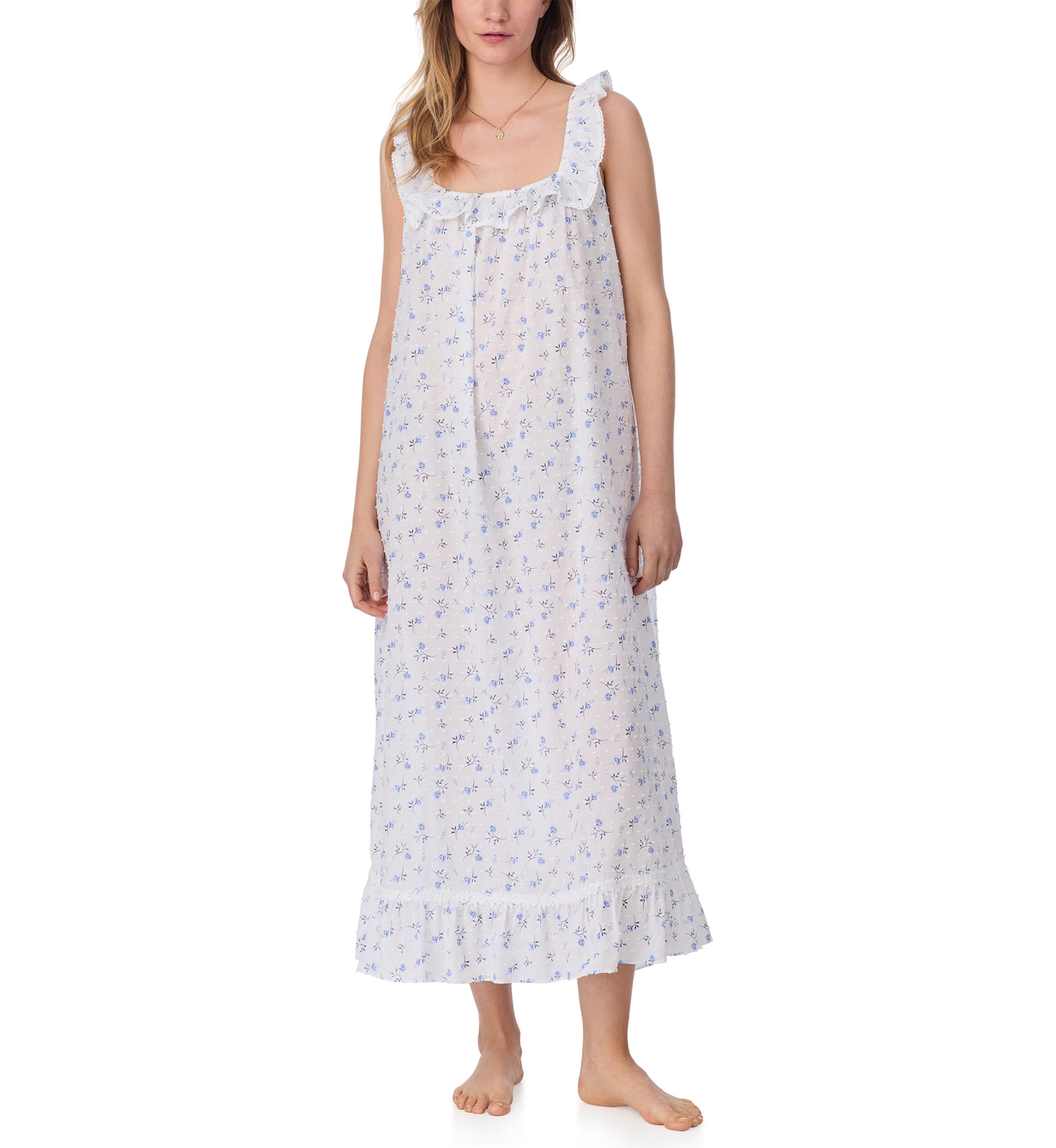 Ruffle Sleeveless Woven Long Nightgown