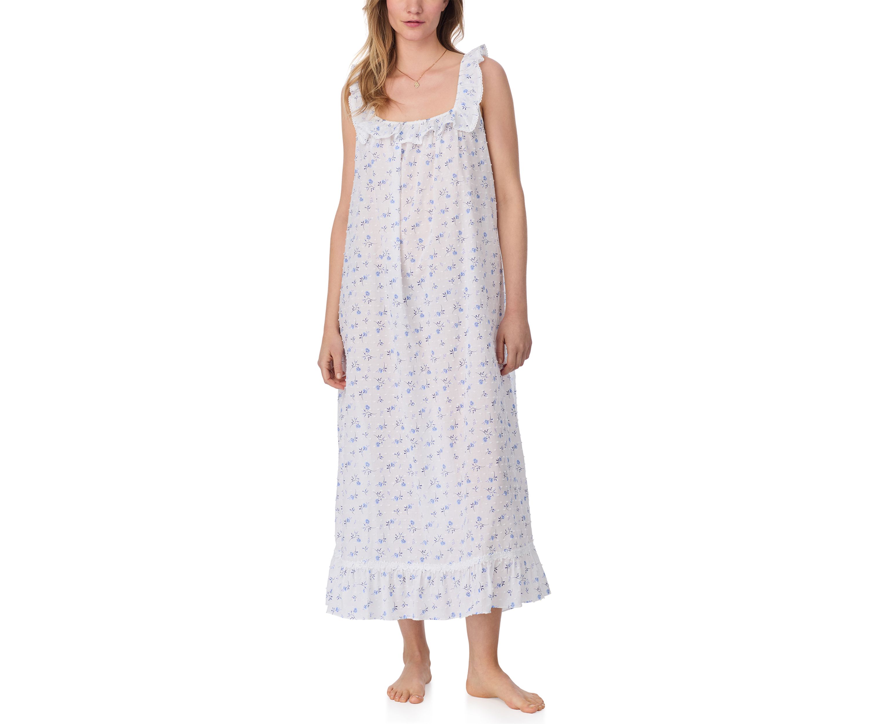 Ruffle Sleeveless Woven Long Nightgown