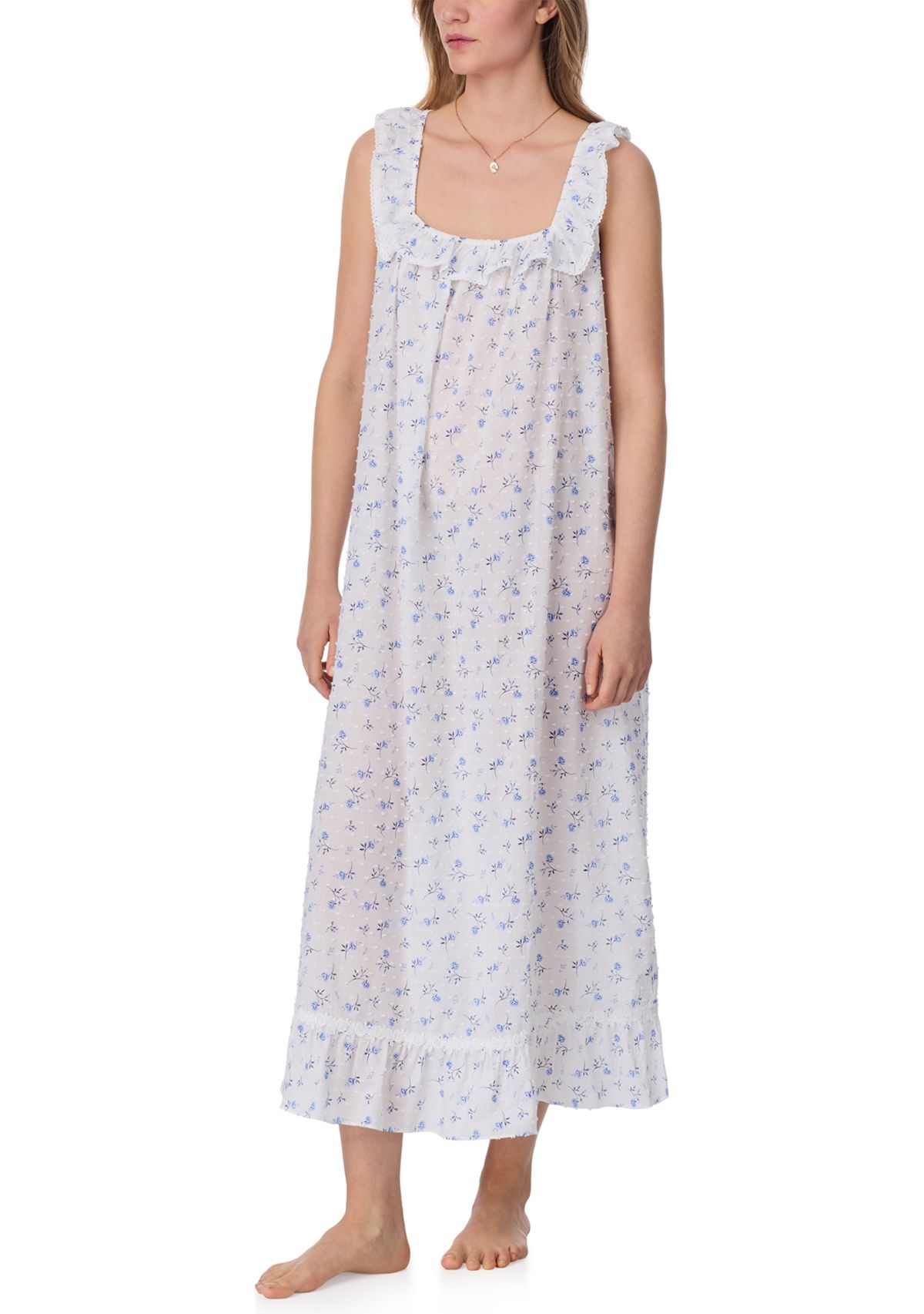 Ruffle Sleeveless Woven Long Nightgown