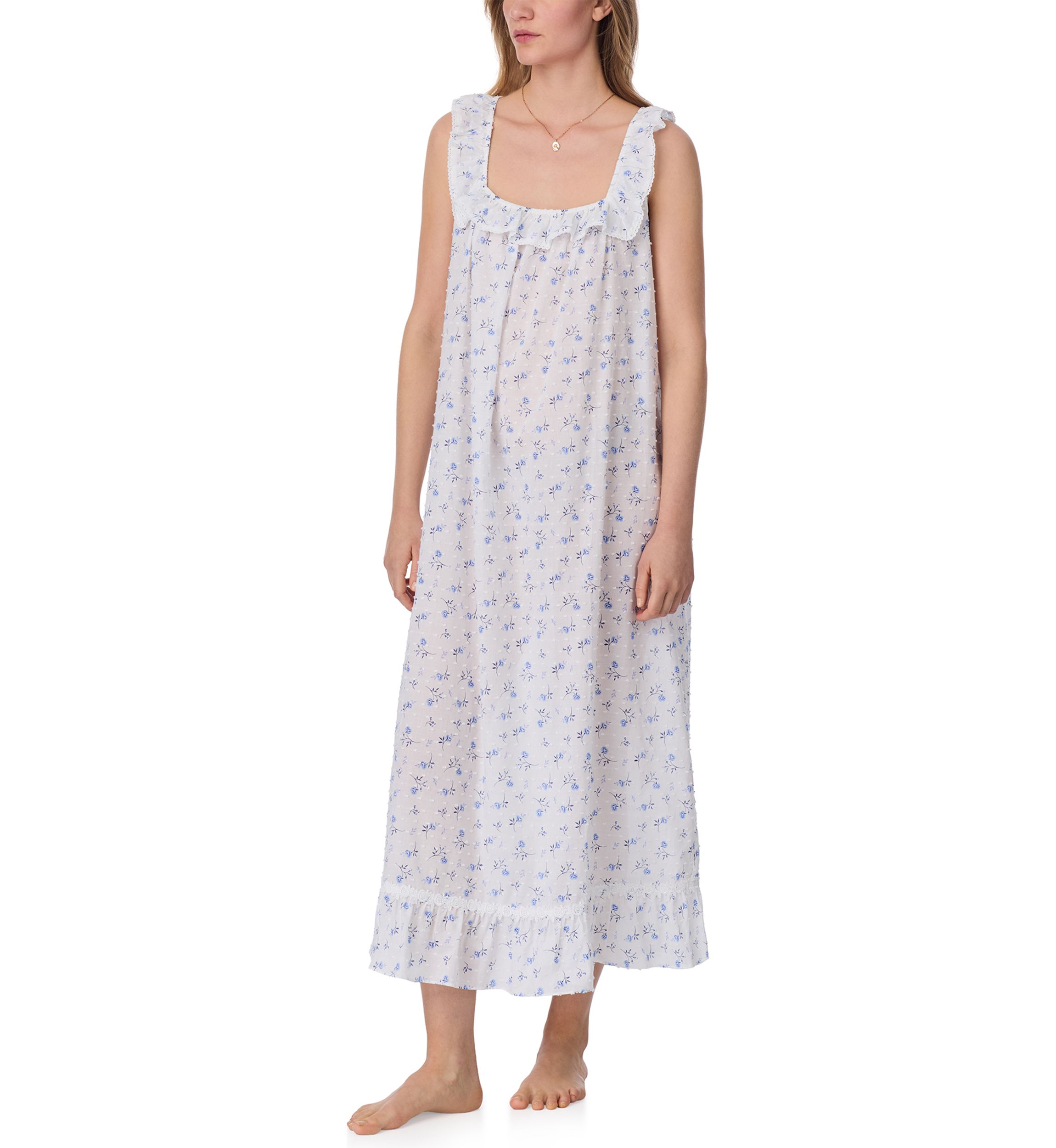 Ruffle Sleeveless Woven Long Nightgown