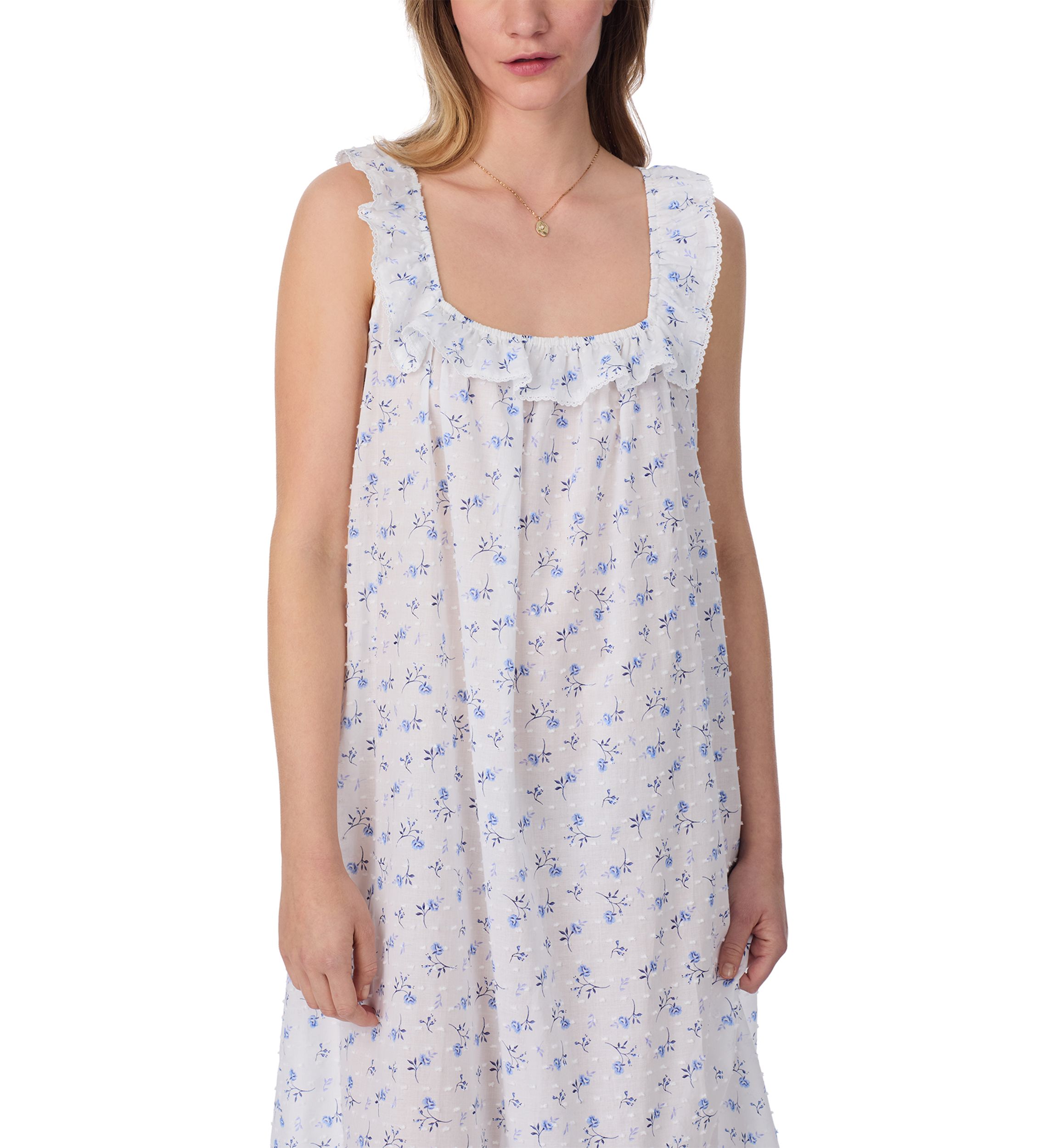 Ruffle Sleeveless Woven Long Nightgown