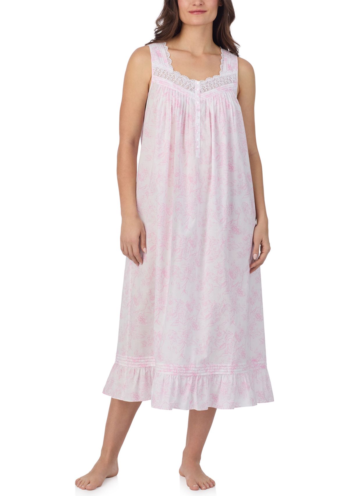 Sleeveless Long Cotton Lawn Nightgown