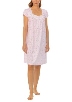 Women's Cotton Jersey Short Cap Sleeve Floral Printed Nightgown