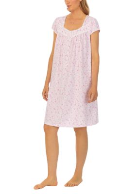 Women's Cotton Jersey Short Cap Sleeve Floral Printed Nightgown