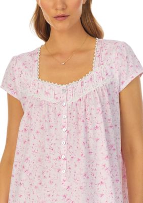 Women's Cotton Jersey Short Cap Sleeve Floral Printed Nightgown