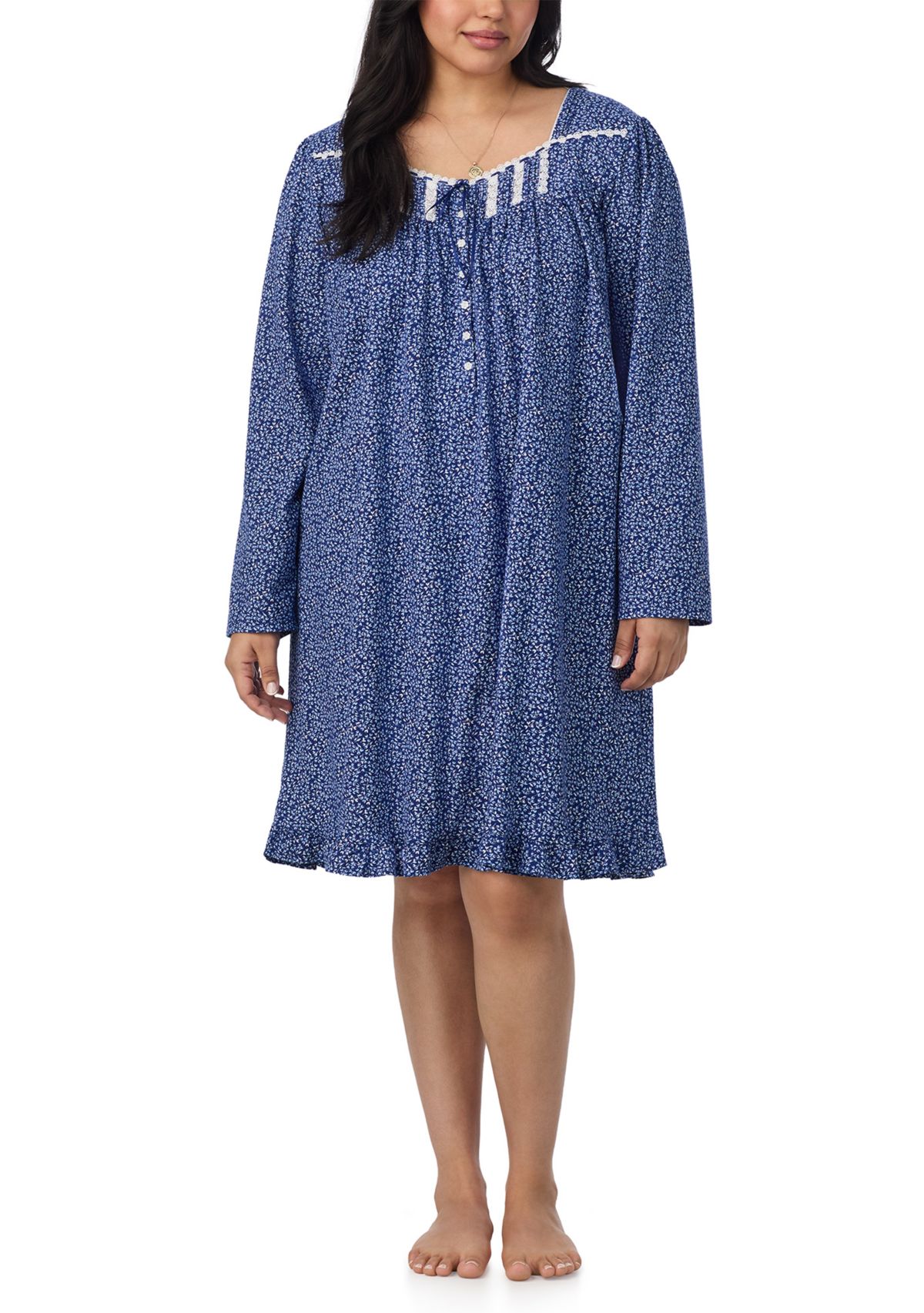 Plus Size Long Sleeve Short Nightgown