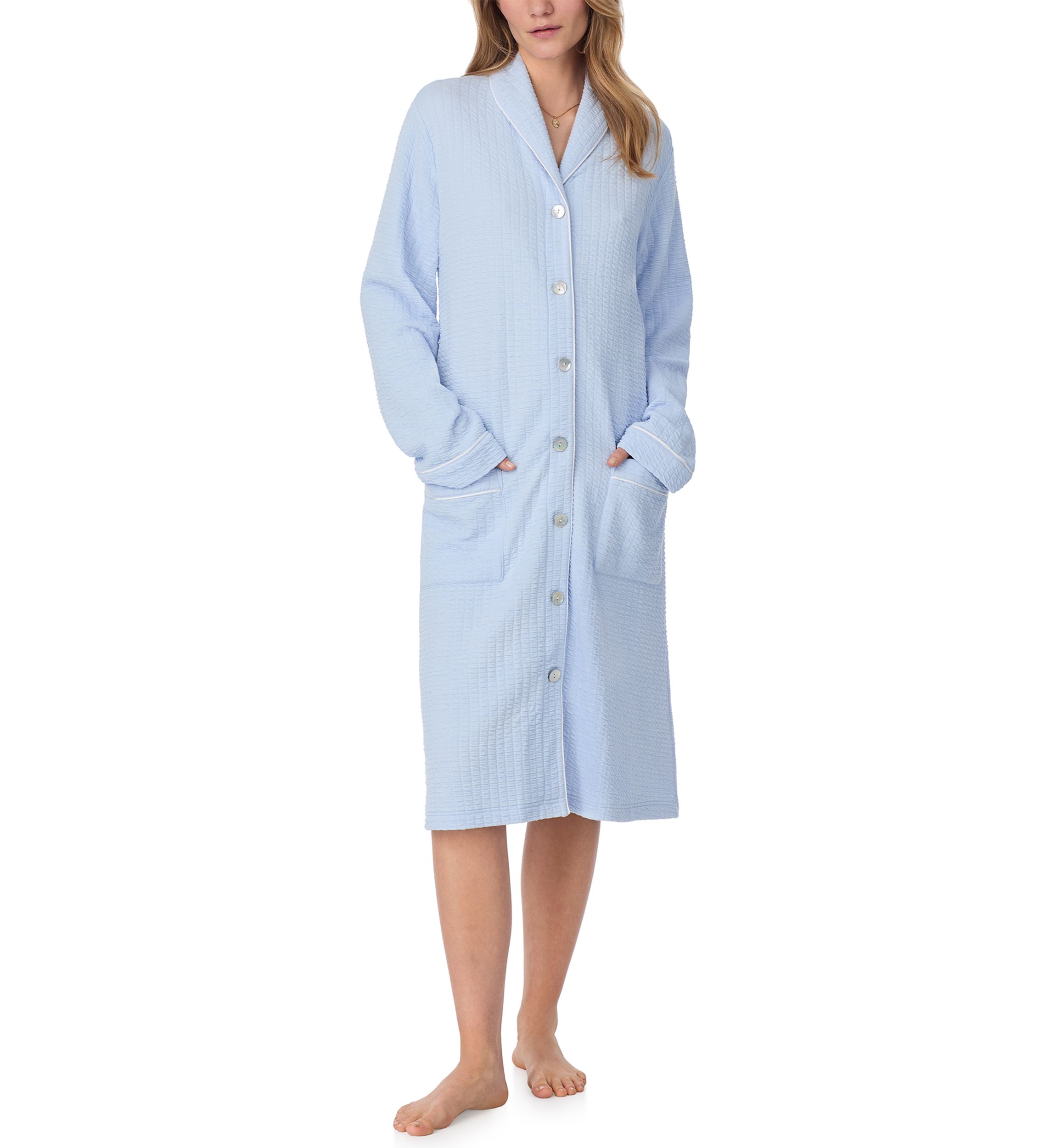 Silky Waffle Knit Button Front Waltz Robe