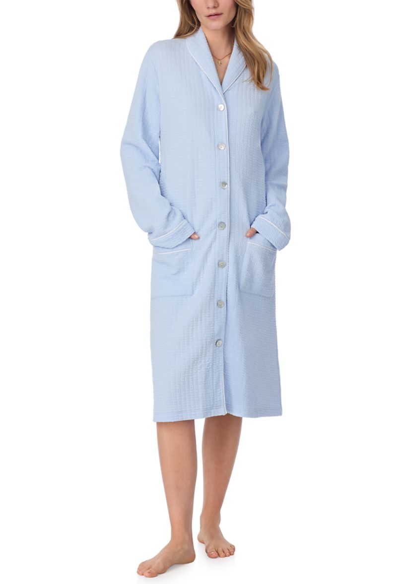 Silky Waffle Knit Button Front Waltz Robe