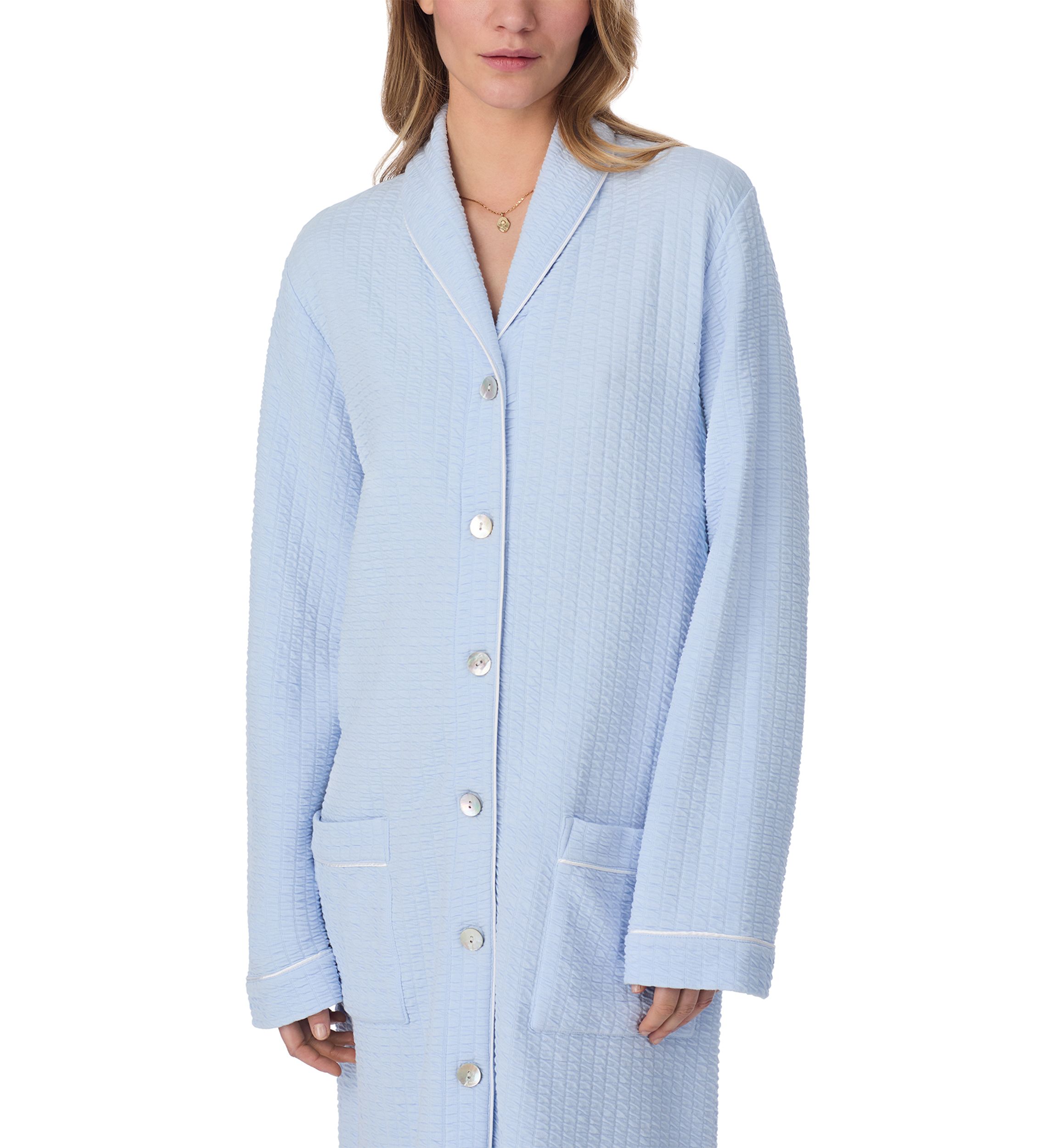 Silky Waffle Knit Button Front Waltz Robe
