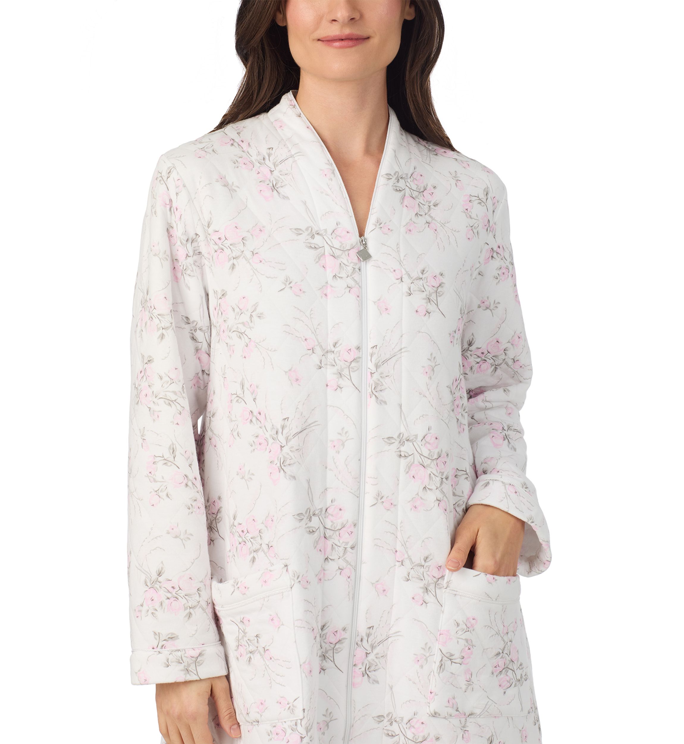 Long Sleeve Diamond Quilt Zip Robe