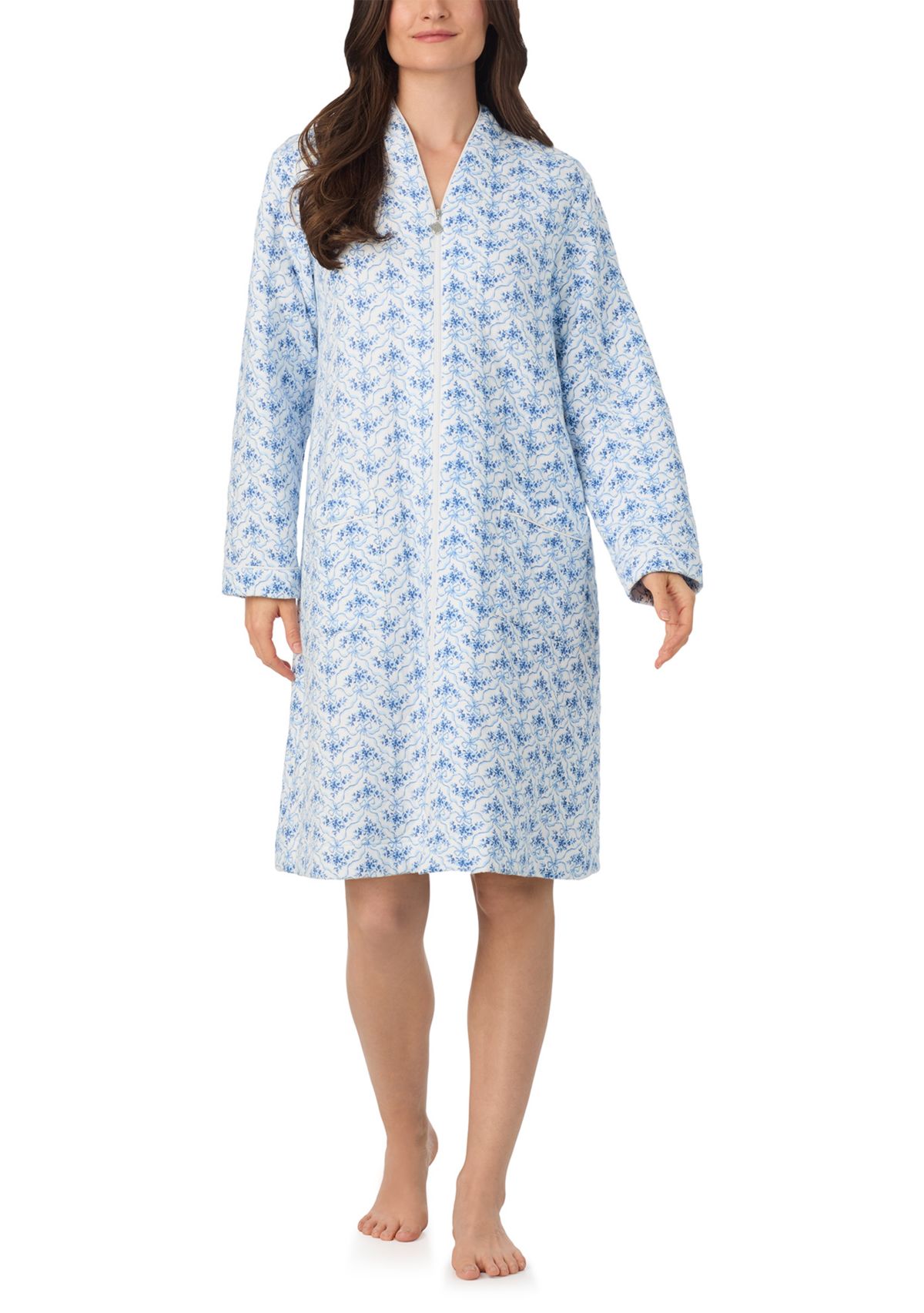 Long Sleeve Diamond Quilt Long Zip Robe