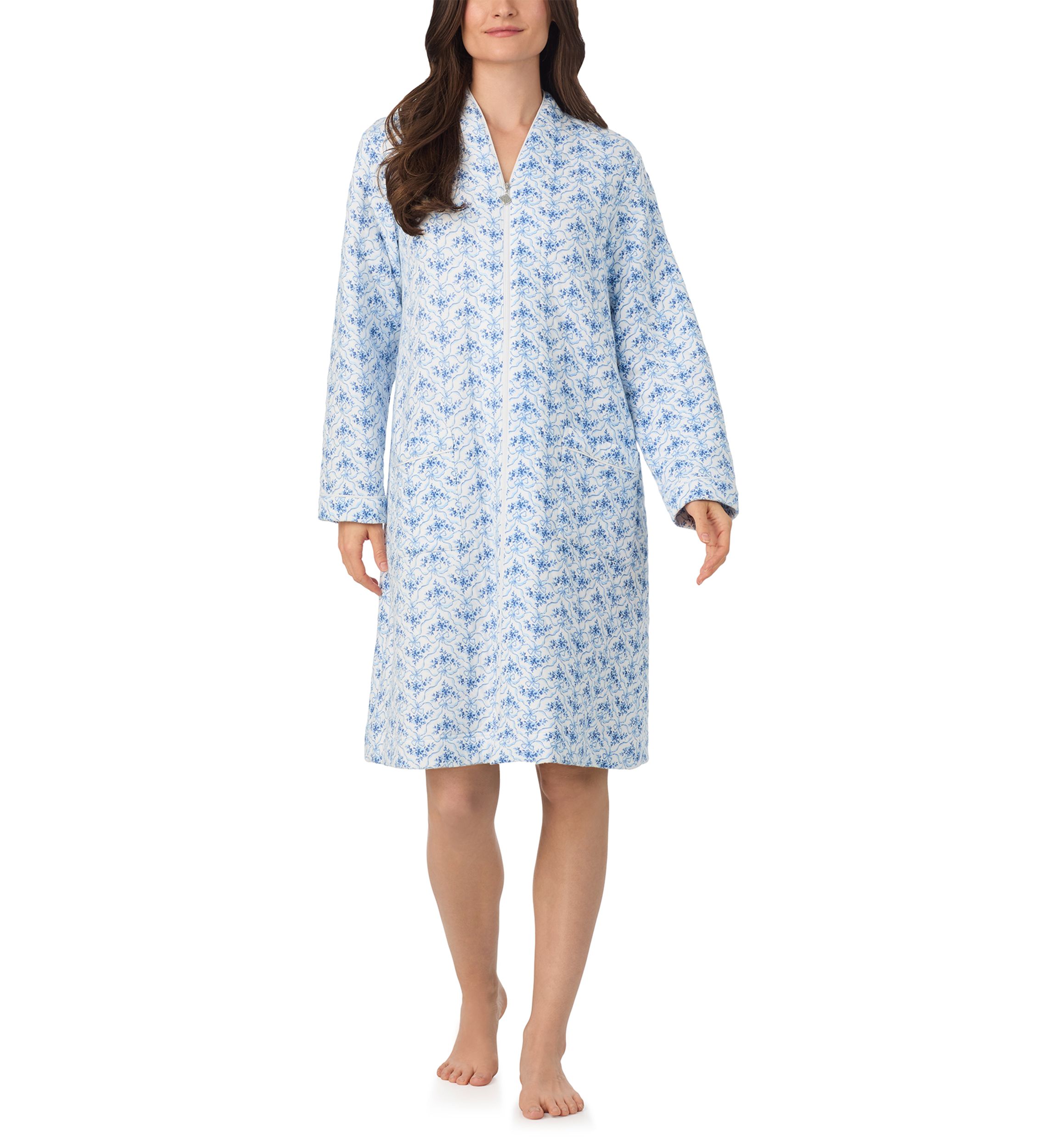 Long Sleeve Diamond Quilt Long Zip Robe
