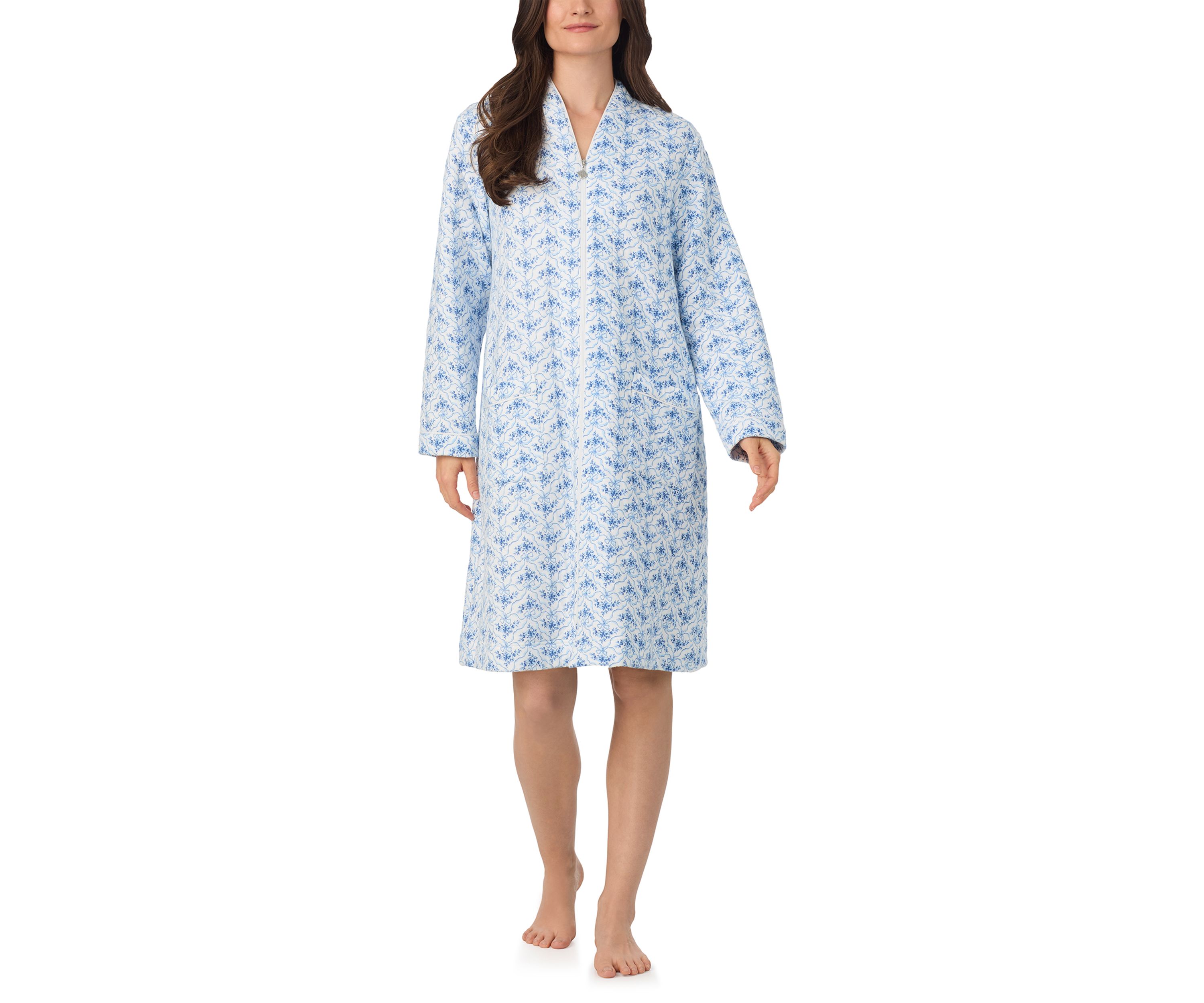 Long Sleeve Diamond Quilt Long Zip Robe