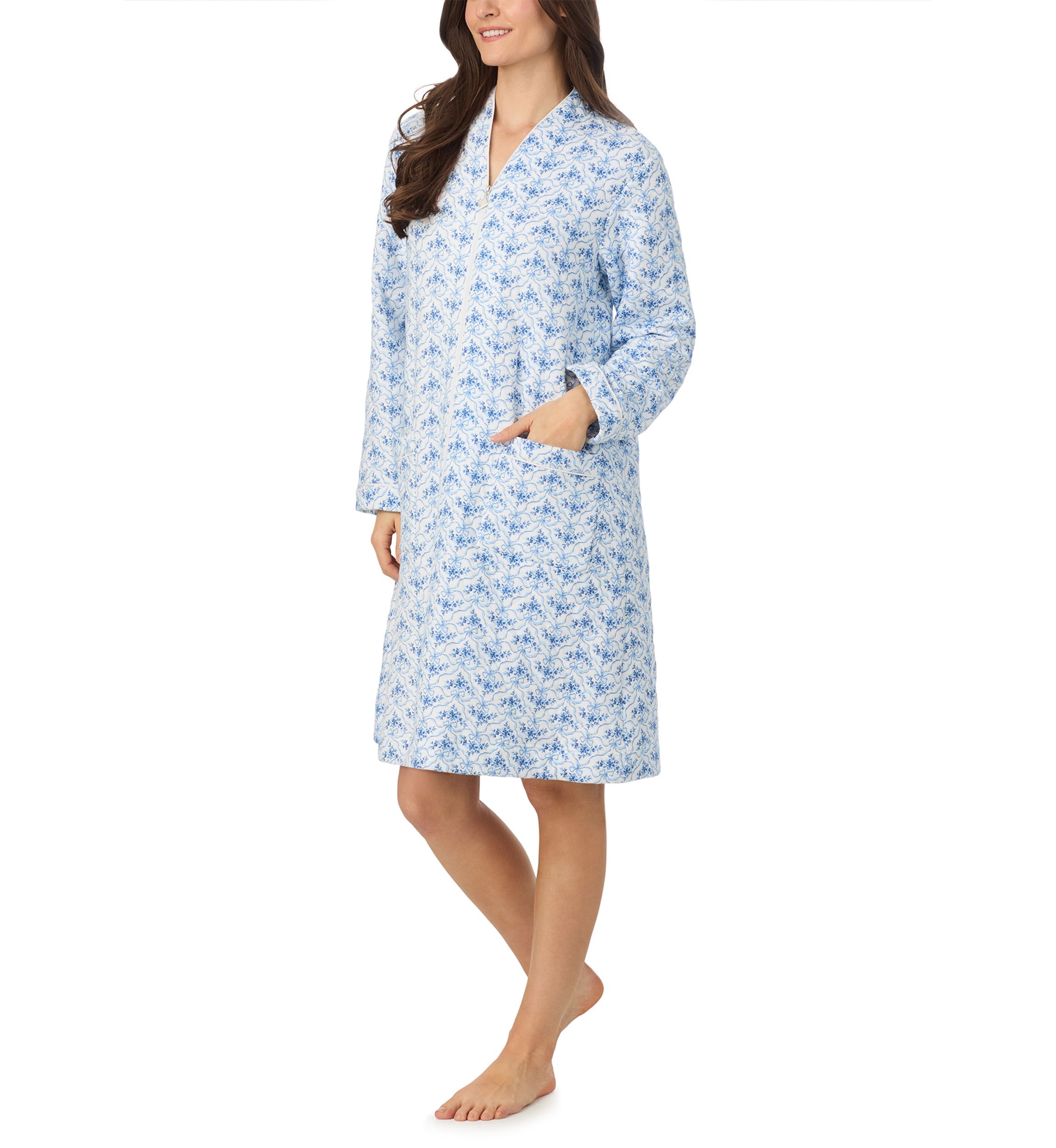 Long Sleeve Diamond Quilt Long Zip Robe
