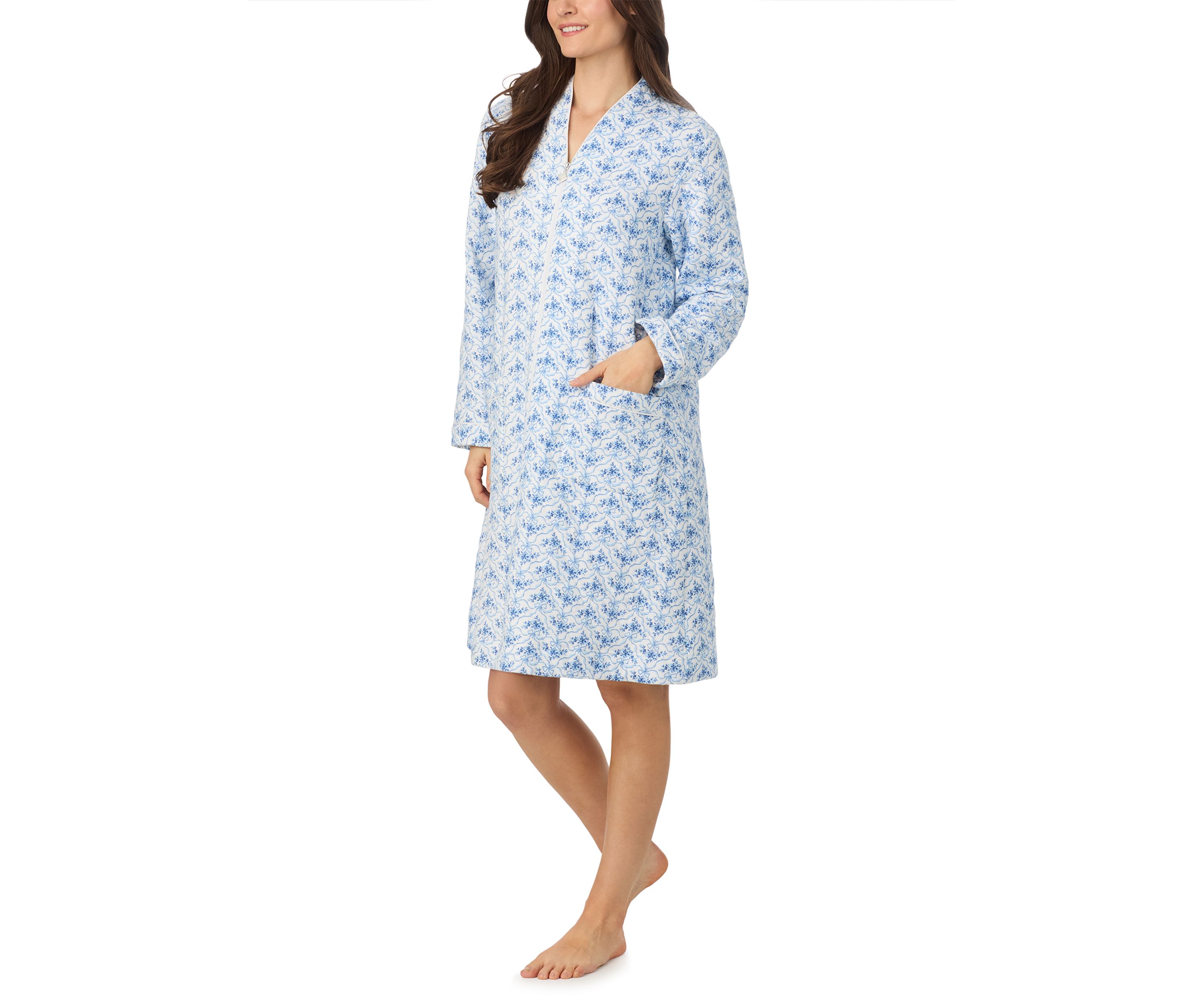 Long Sleeve Diamond Quilt Long Zip Robe