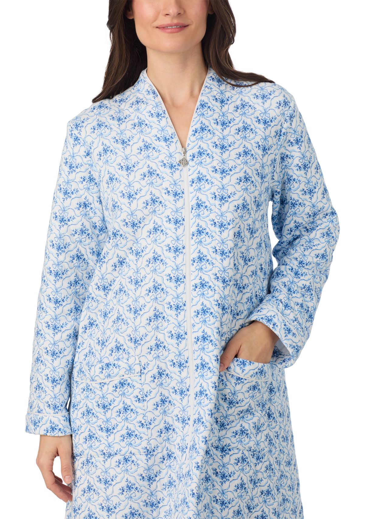 Long Sleeve Diamond Quilt Long Zip Robe