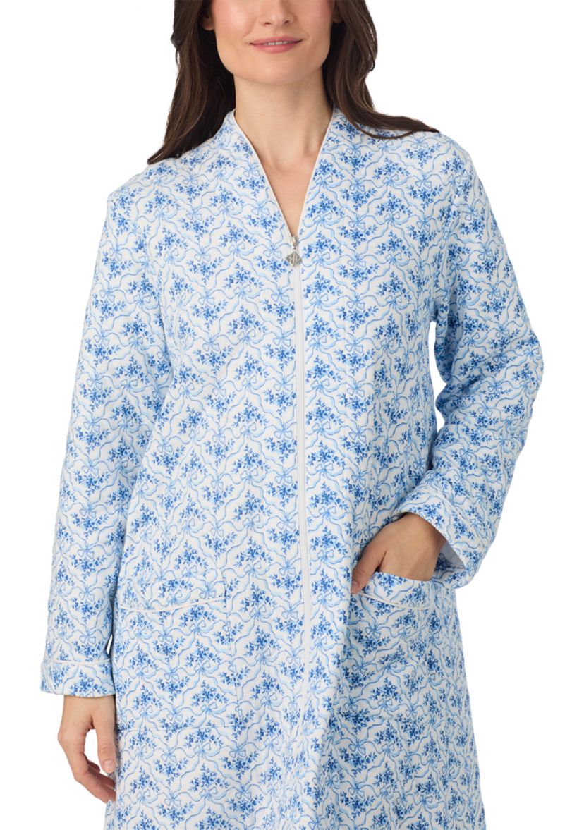 Long Sleeve Diamond Quilt Long Zip Robe