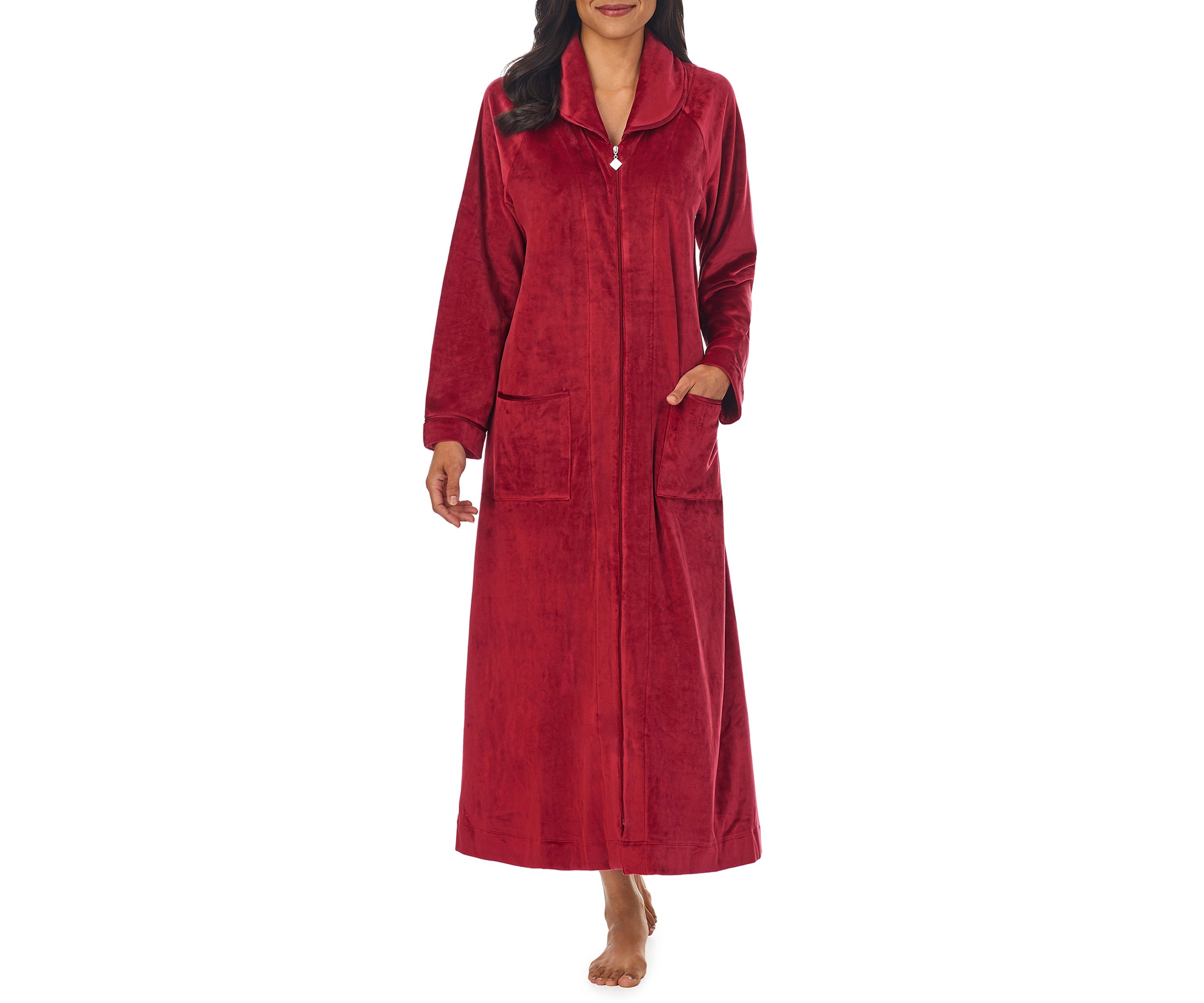 Womens Velour Long Sleeve Zip Robe