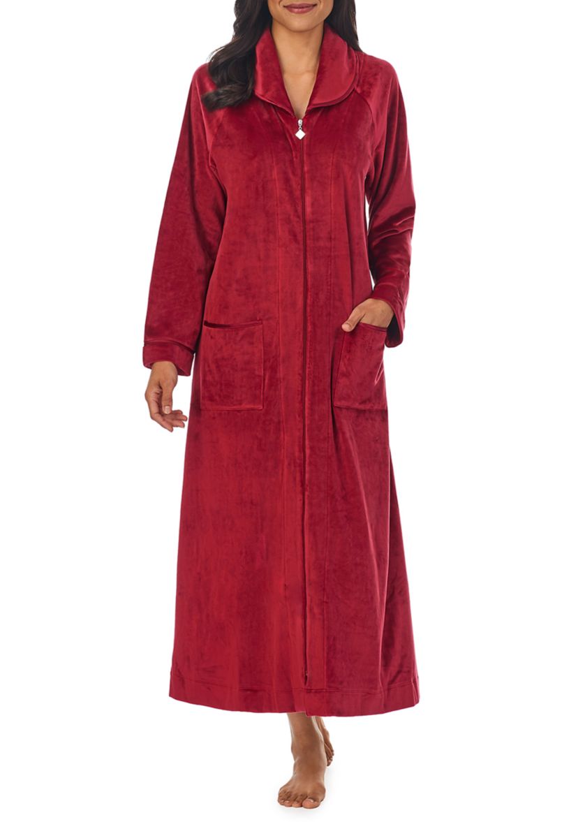 Womens Velour Long Sleeve Zip Robe