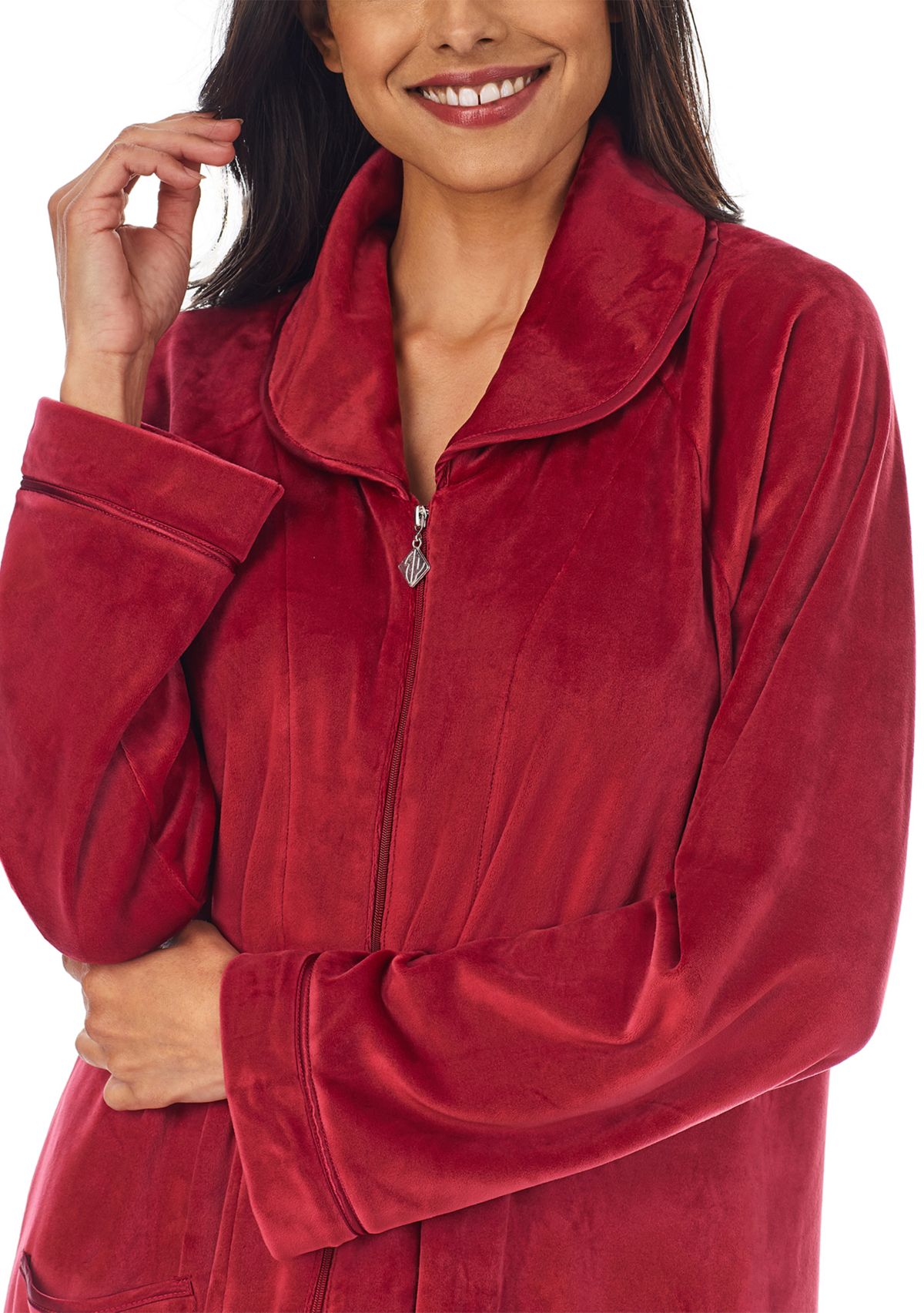 Womens Velour Long Sleeve Zip Robe