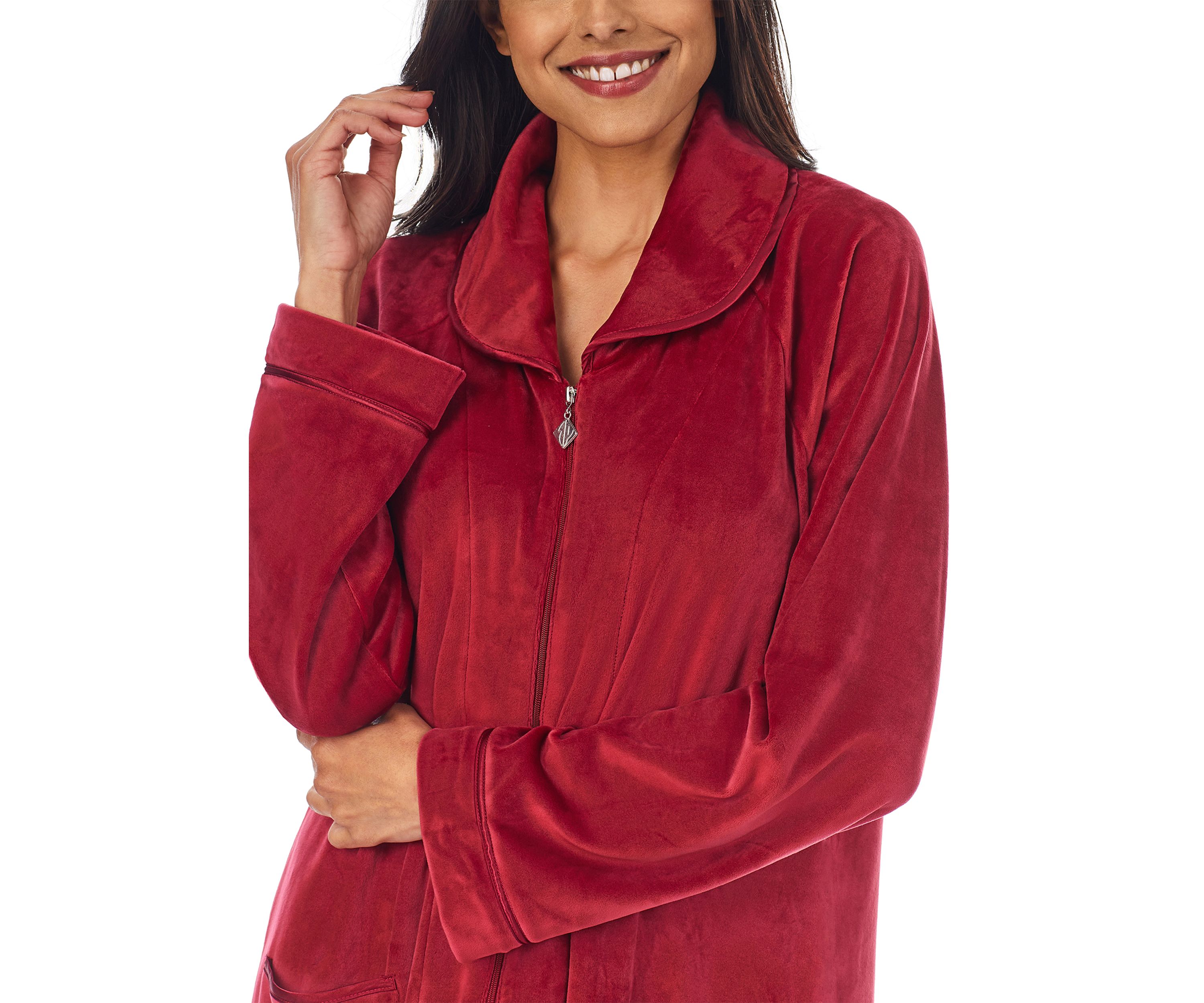 Womens Velour Long Sleeve Zip Robe