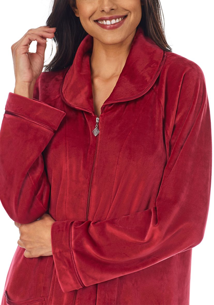 Womens Velour Long Sleeve Zip Robe