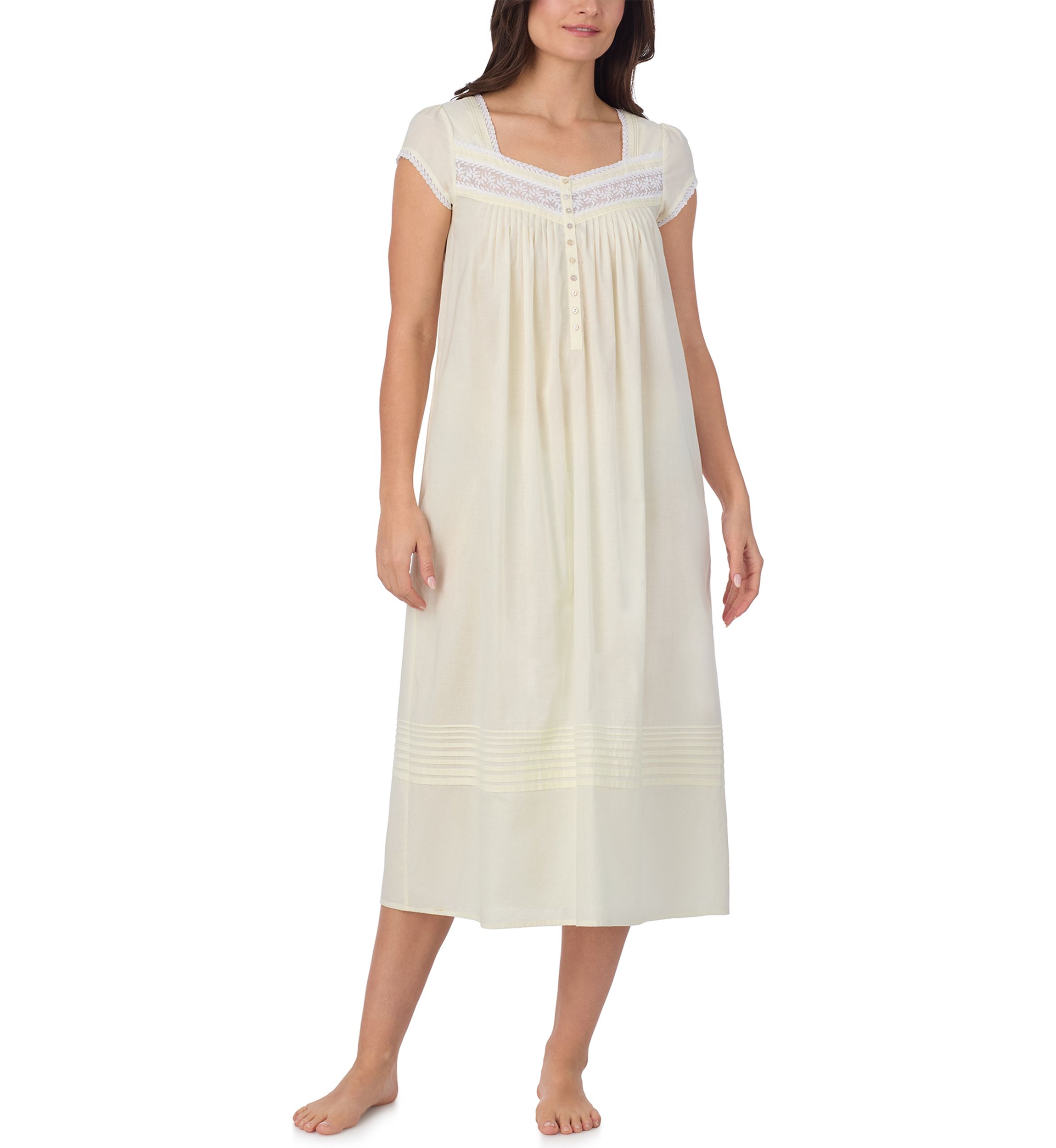 Cap Sleeve Long Cotton Lawn Nightgown