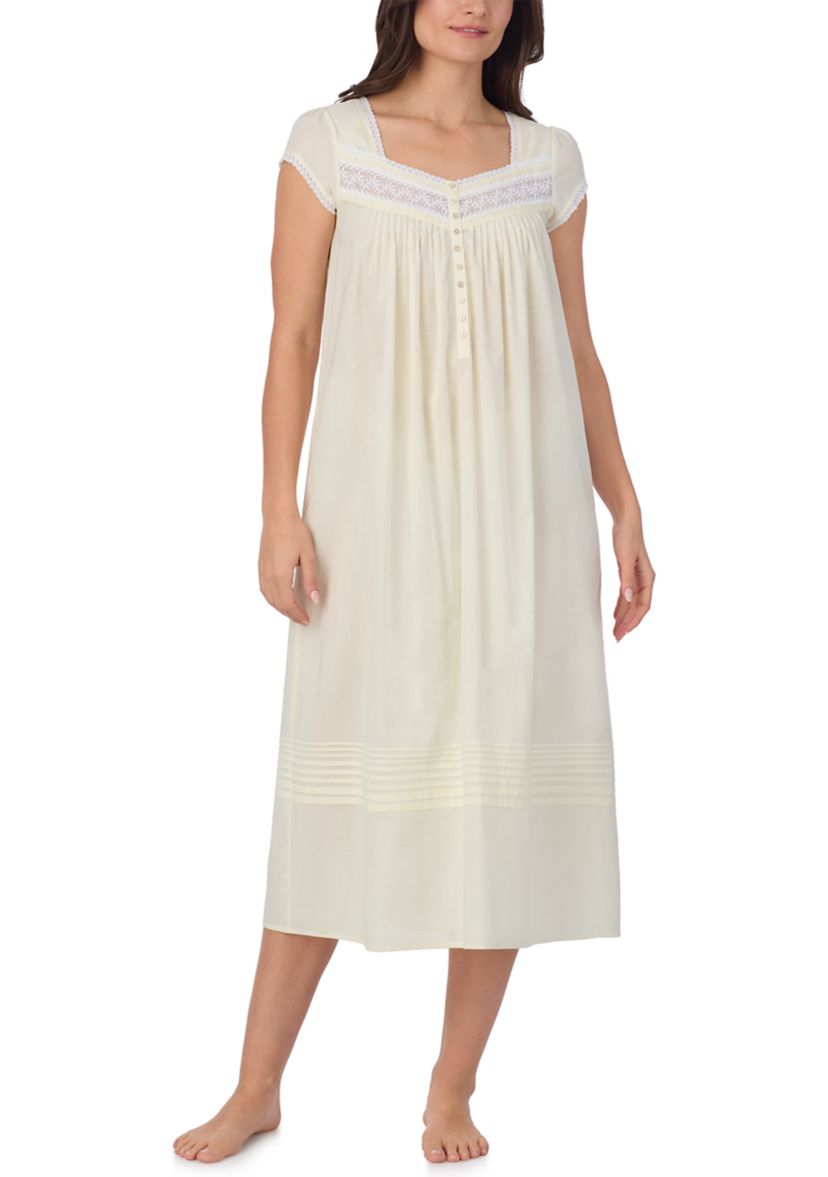 Cap Sleeve Long Cotton Lawn Nightgown