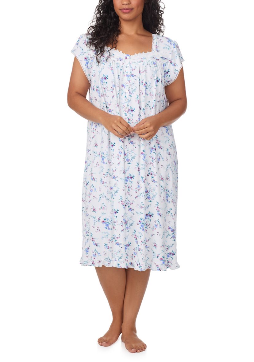 Eileen West Cottage Flora Cotton Pointelle Cap Sleeve Waltz Nightgown Cottage Flora / 3X