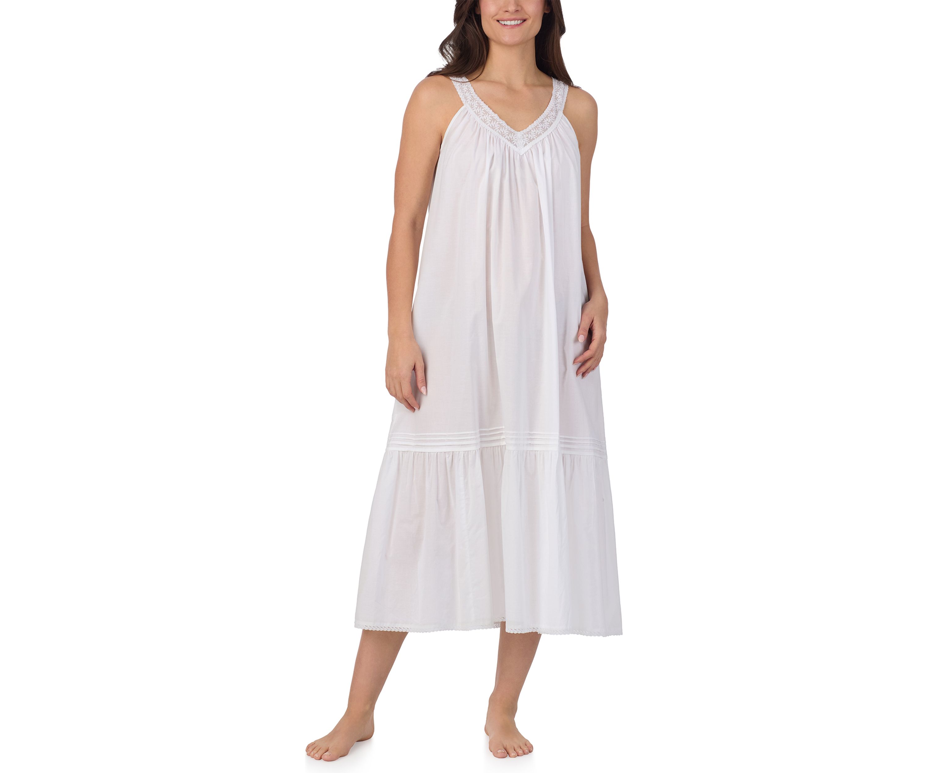Womens Sleeveless Long Cotton Lawn Nightgown