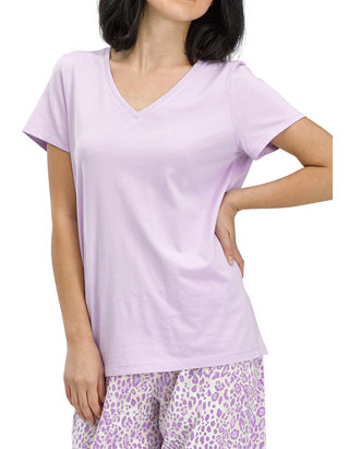 Hue Womens Solid Long Sleeve V-Neck Sleep Tee Pajama Tops