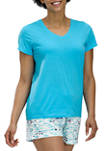 Solid Short Sleeve V-Neck Pajama T-Shirt