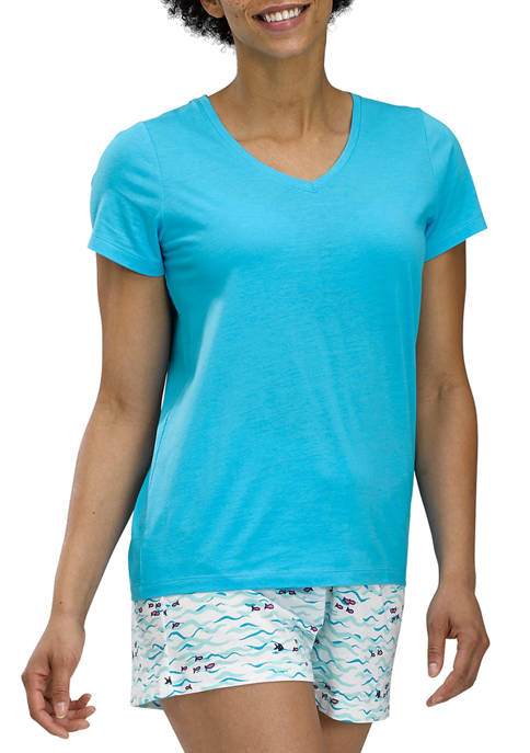 HUE® Solid Short Sleeve V-Neck Pajama T-Shirt