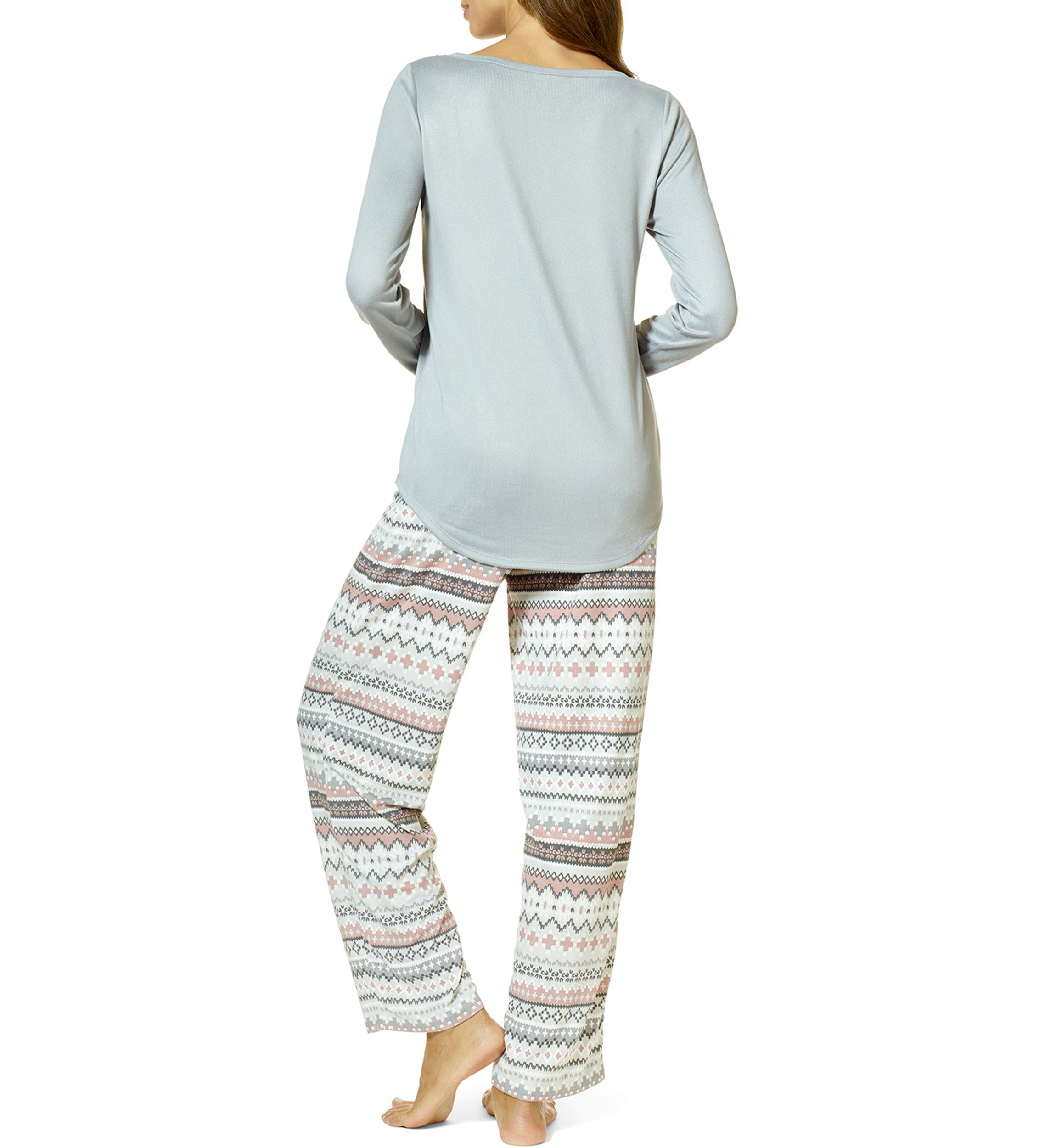 Womens Feline Fair Isle Printed Pajama Set