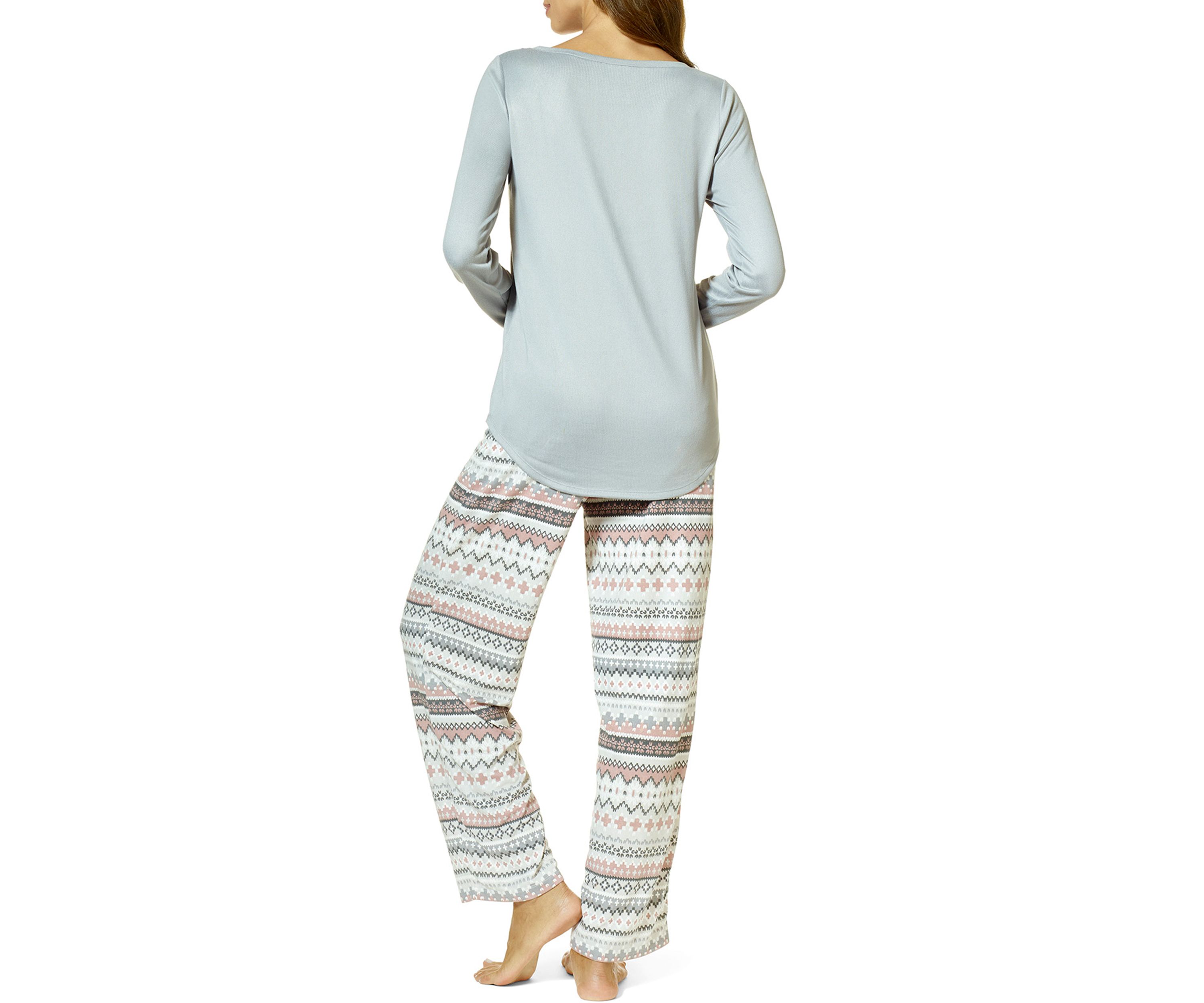 Womens Feline Fair Isle Printed Pajama Set