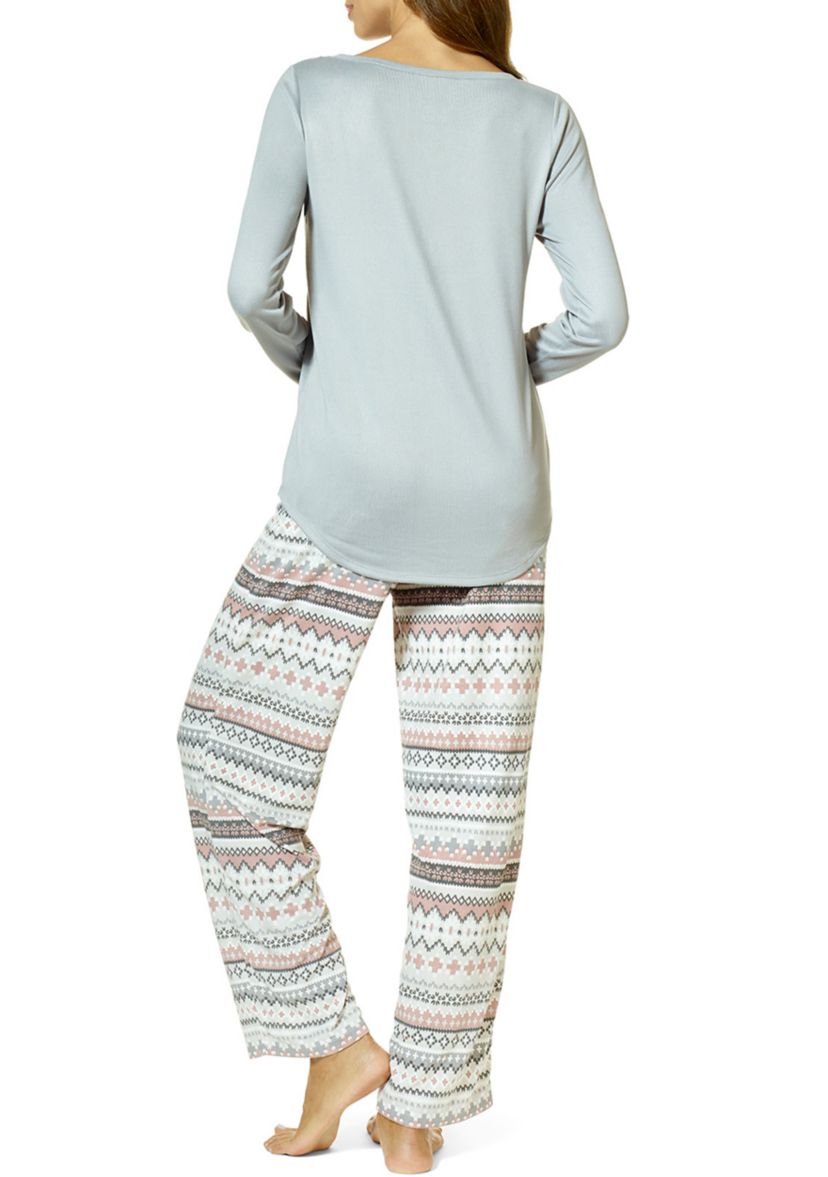 Womens Feline Fair Isle Printed Pajama Set