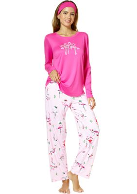 HUE Women s Jolly Flamingo Printed Pajama Set with Headband belk