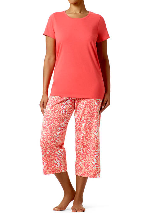 HUE® Leopard Printed T-Shirt and Capris Sleepwear Set